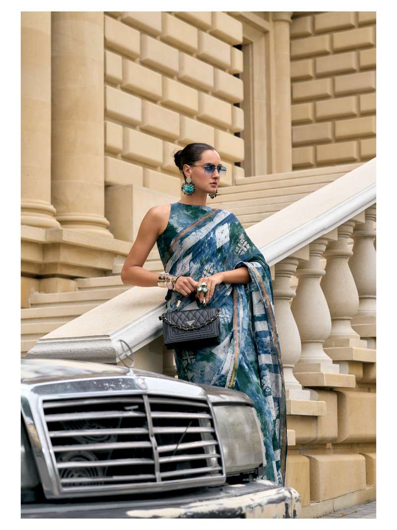 DARK BLUE VISCOSE MUL BATIK PRINTED SAREE