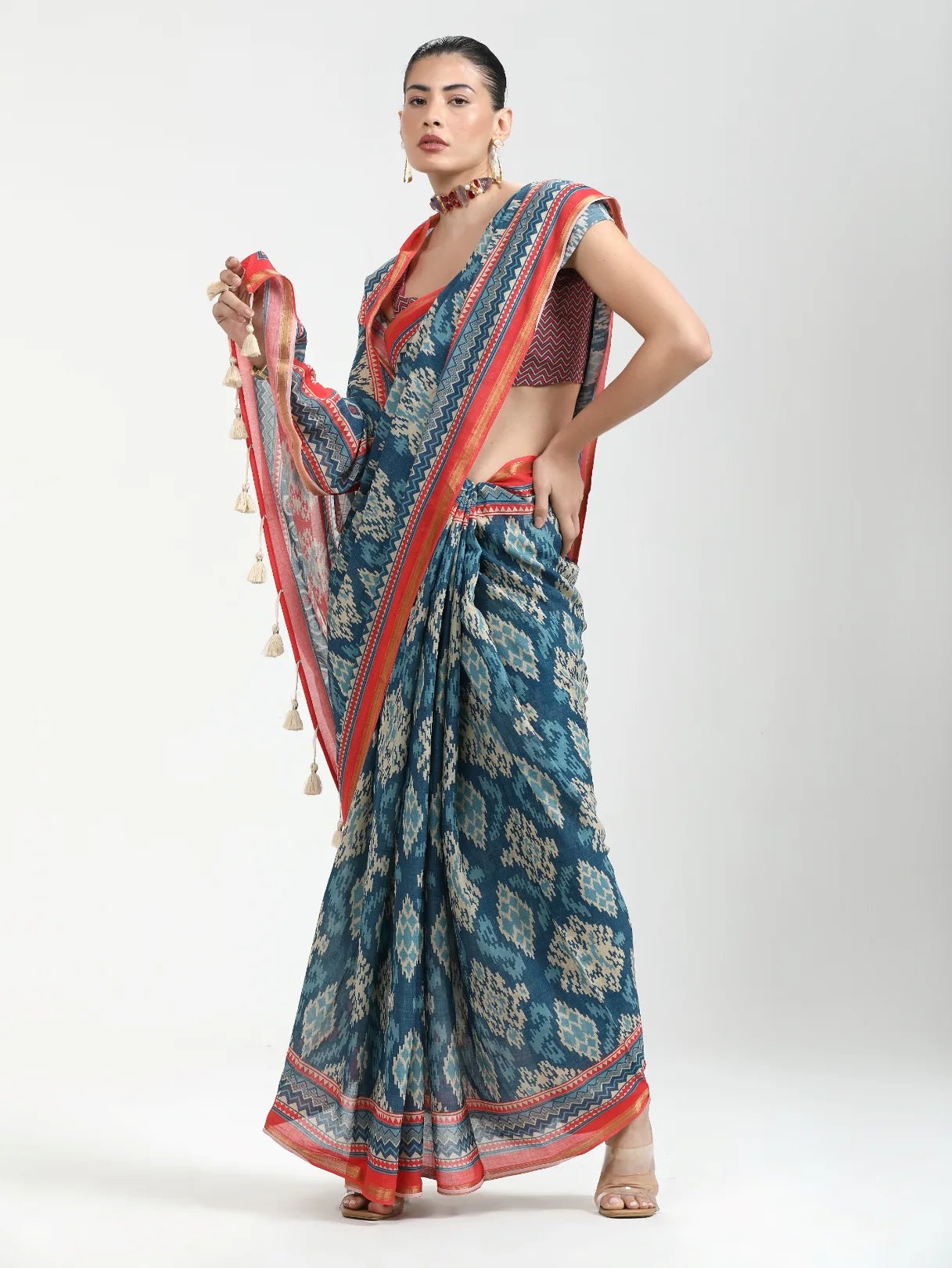 DARK BLUE MULMUL COTTON LIVA DIGITAL PRINTED SAREE
