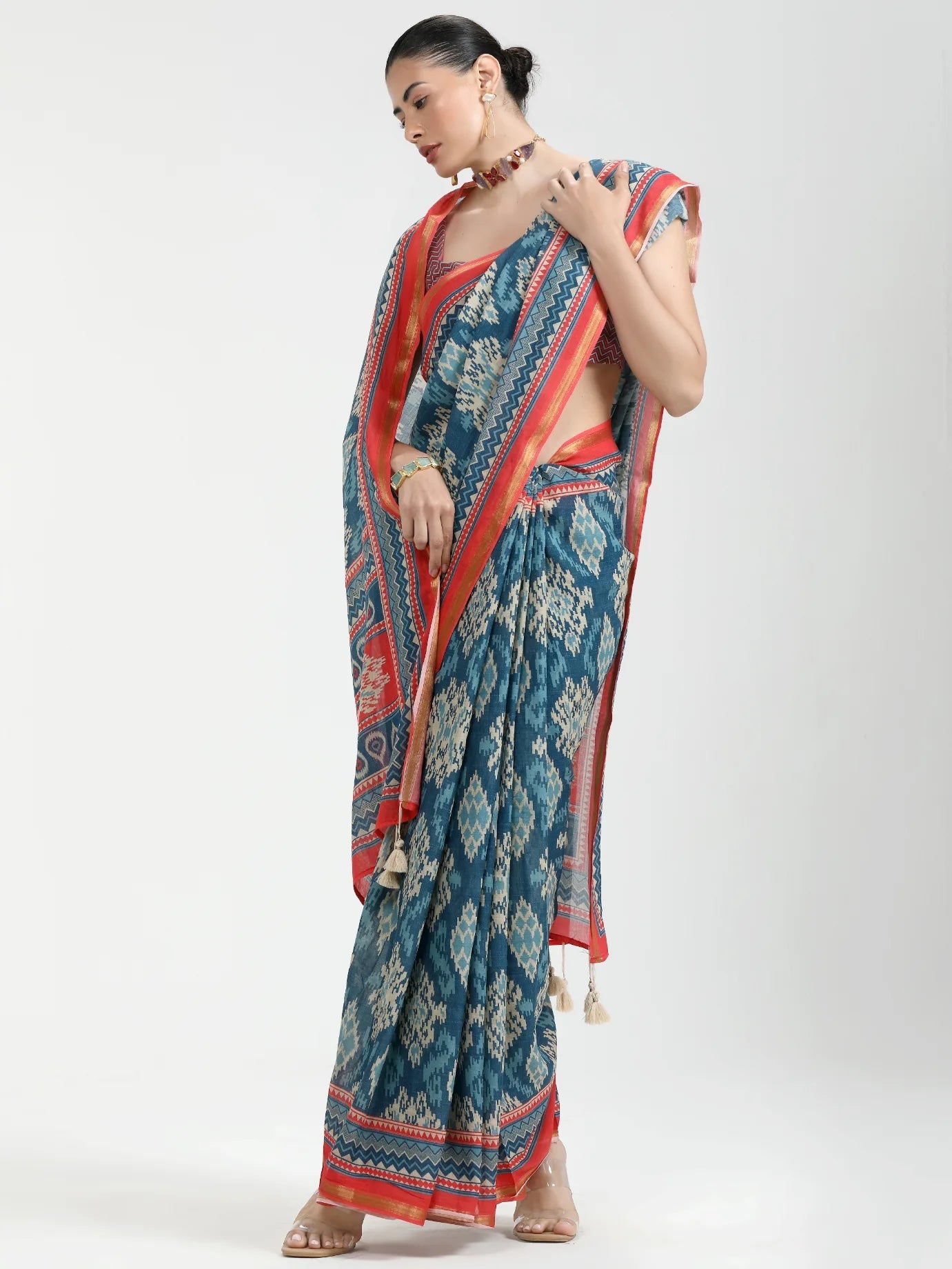 DARK BLUE MULMUL COTTON LIVA DIGITAL PRINTED SAREE