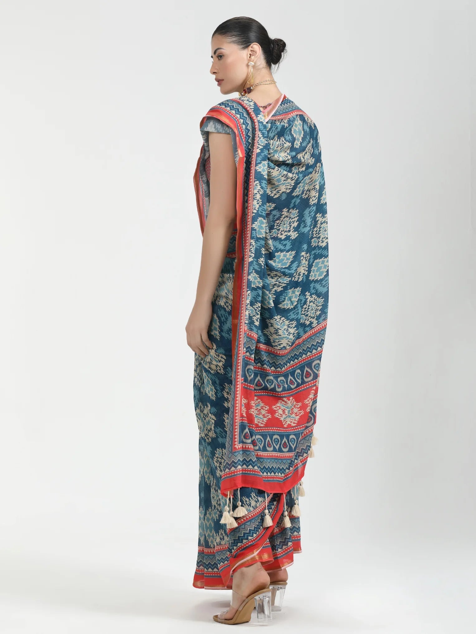 DARK BLUE MULMUL COTTON LIVA DIGITAL PRINTED SAREE