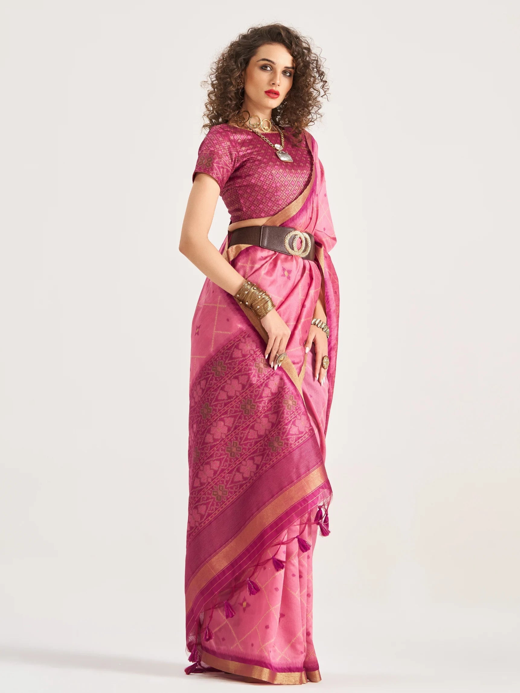 DARK PINK HANDWOVEN BUTTERFLY ART SILK SAREE