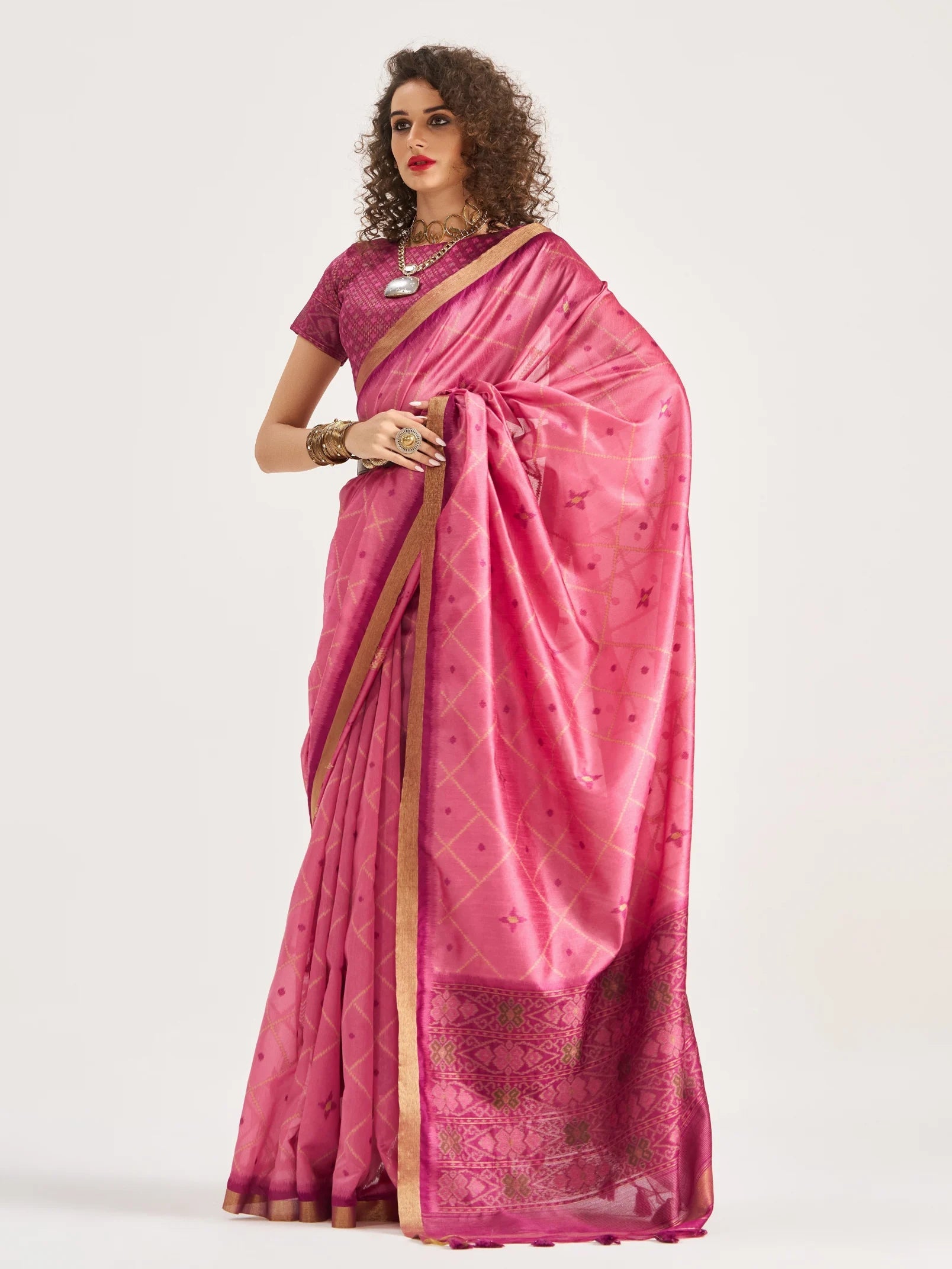 DARK PINK HANDWOVEN BUTTERFLY ART SILK SAREE