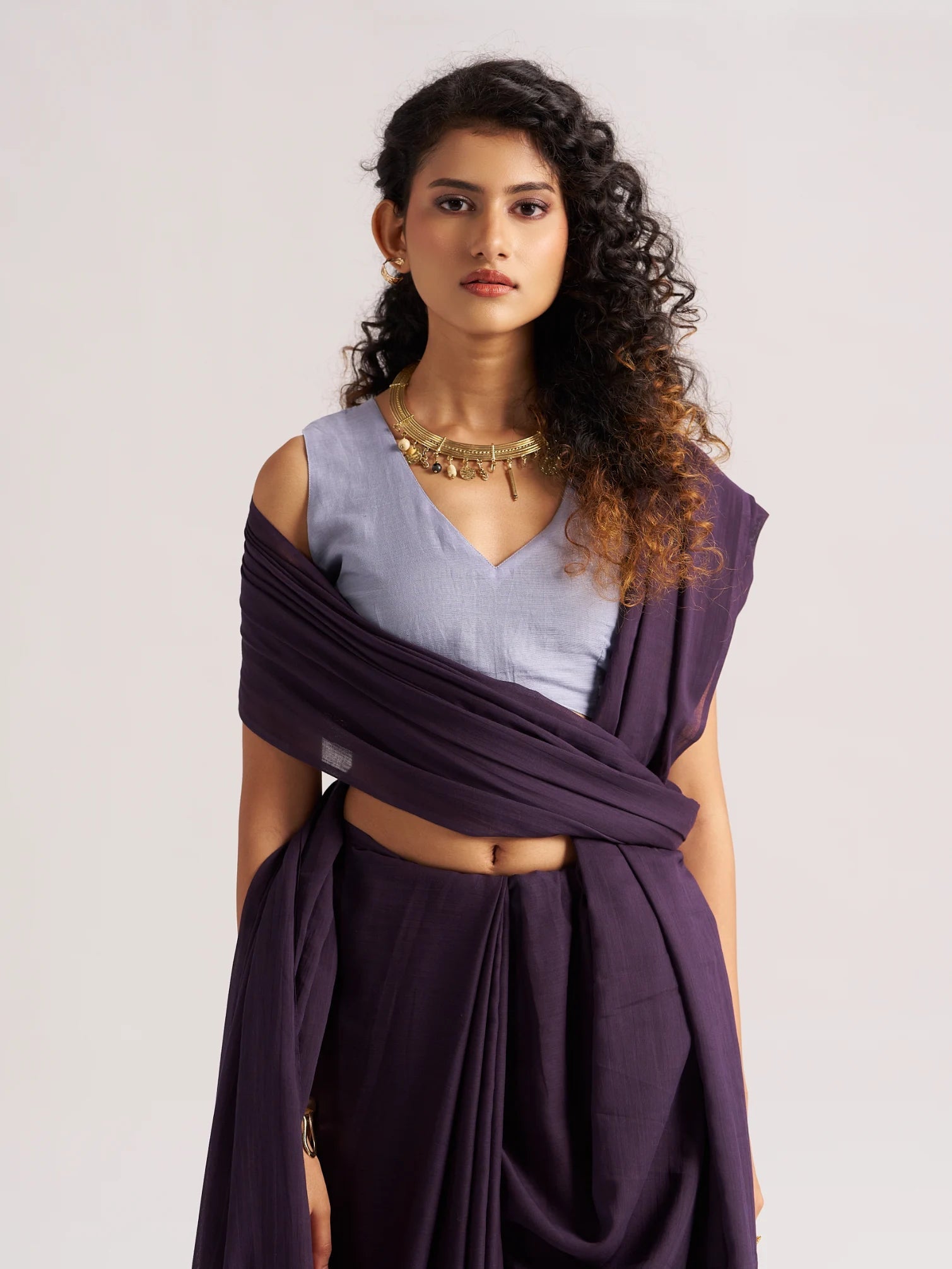 DARK PURPLE VISCOSE MUL LIVA SOLID SAREE