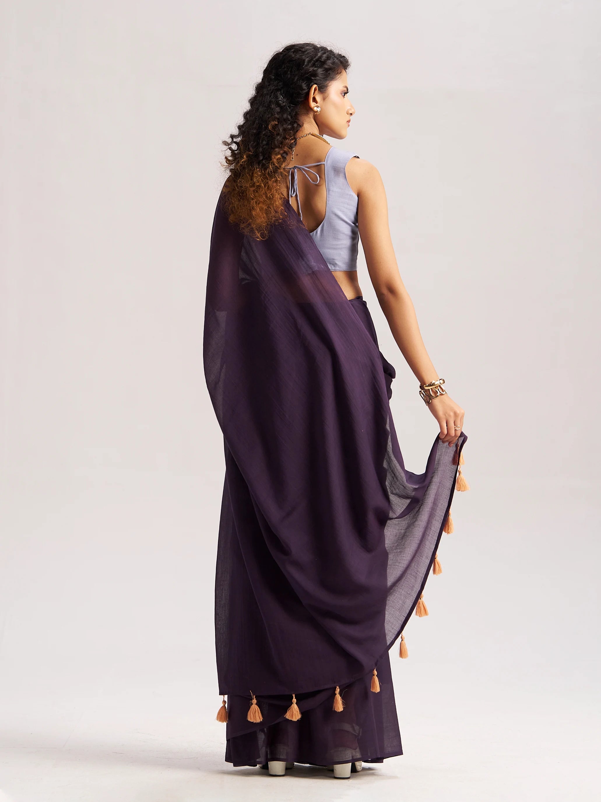 DARK PURPLE VISCOSE MUL LIVA SOLID SAREE