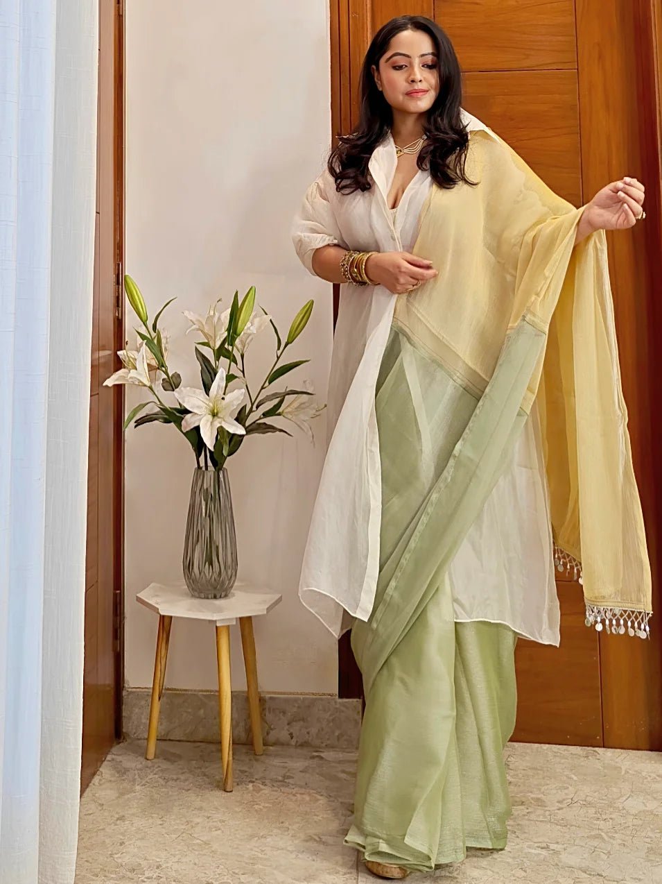 Debolina DEBOLINA IN BRAZILIAN EMERALD PRE-PLEATED SAREE