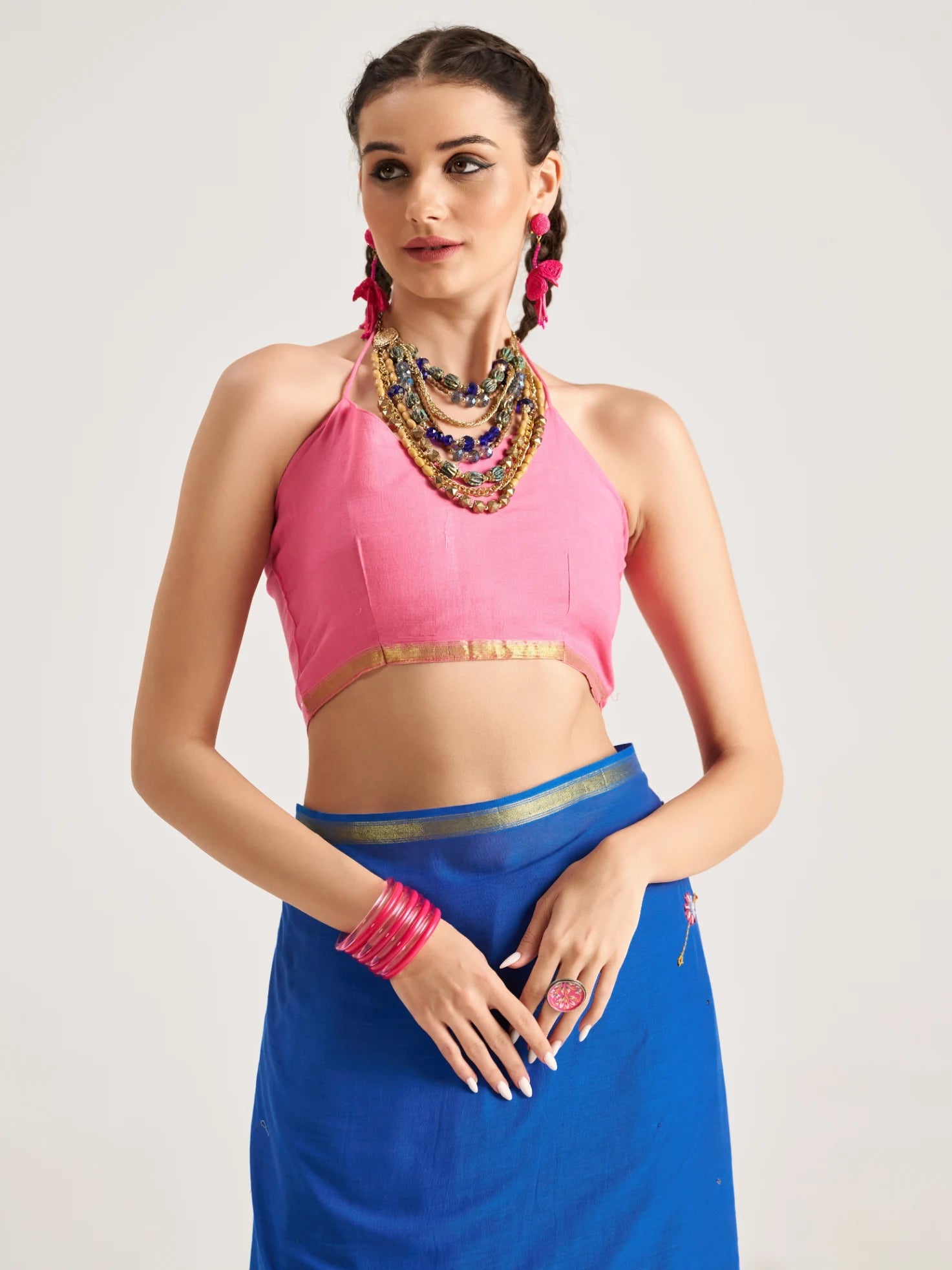 DEEP BLUE VISCOSE MUL SAGITTARIUS VEDIC ZODIAC THREAD WORK SAREES