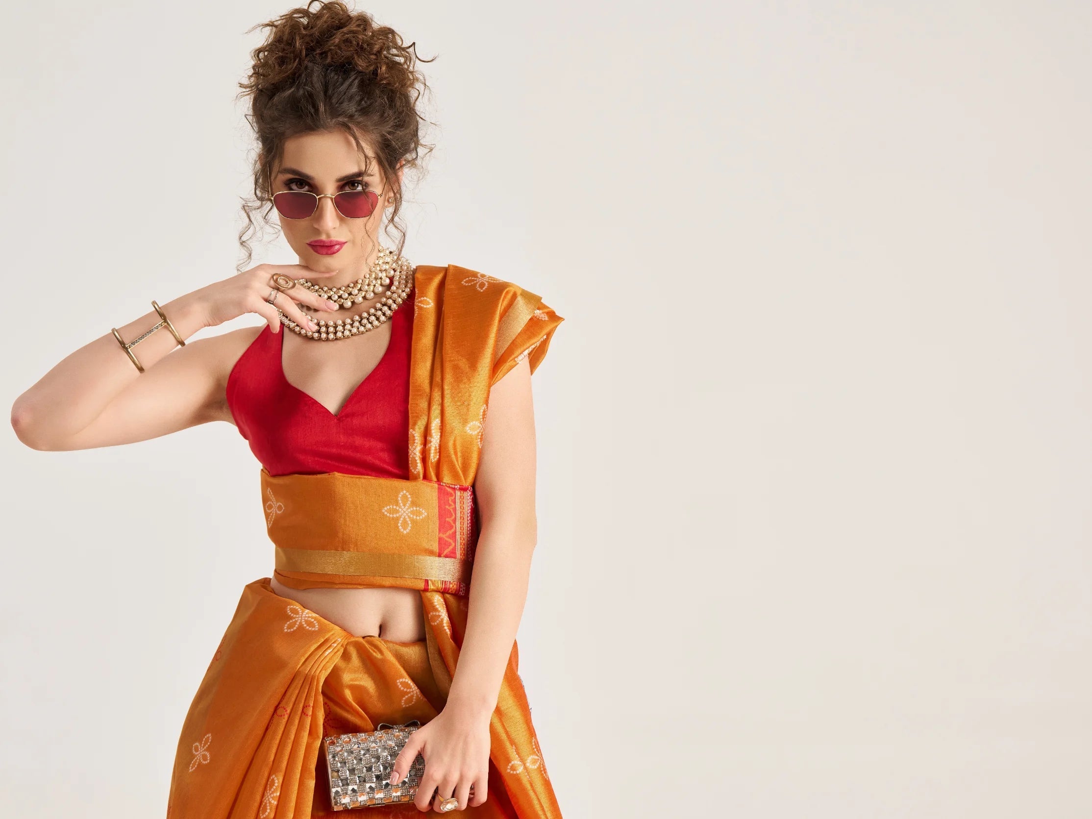 DEEP ORANGE HANDWOVEN BANDHEJ ART SILK SAREE