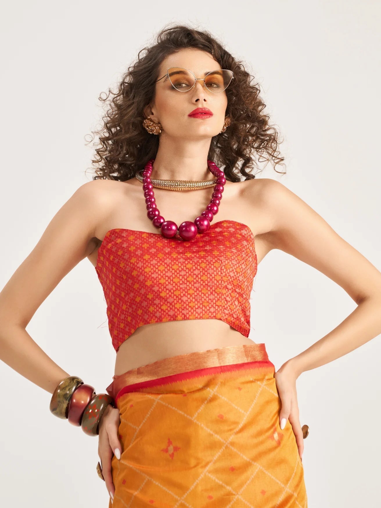 DEEP ORANGE HANDWOVEN BUTTERFLY ART SILK SAREE