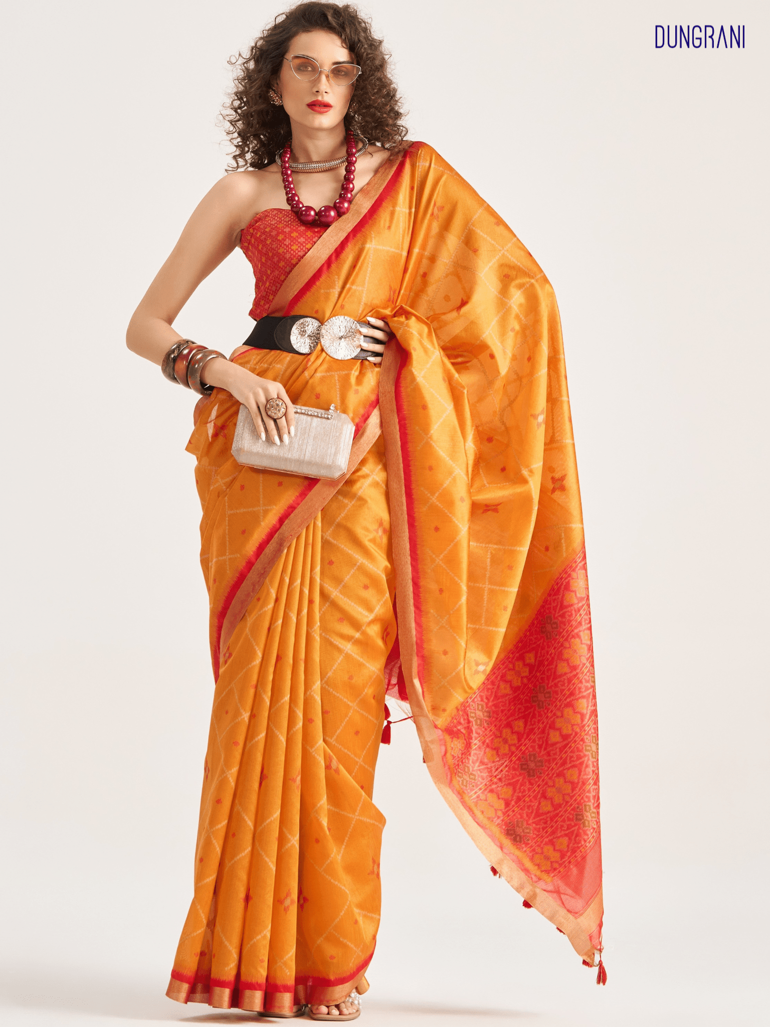 DEEP ORANGE HANDWOVEN BUTTERFLY ART SILK SAREE