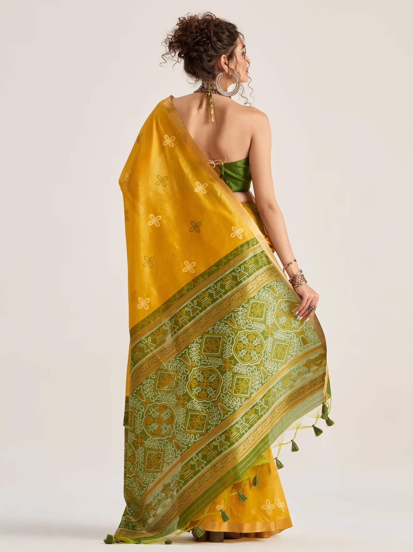 DEEP YELLOW HANDWOVEN BANDHEJ ART SILK SAREE