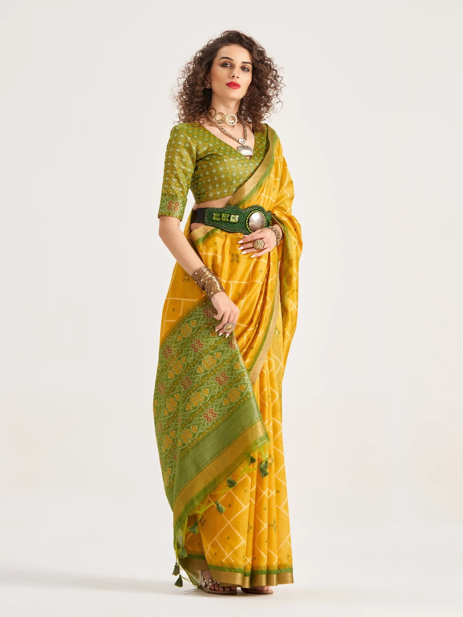 DEEP YELLOW HANDWOVEN BUTTERFLY ART SILK SAREE