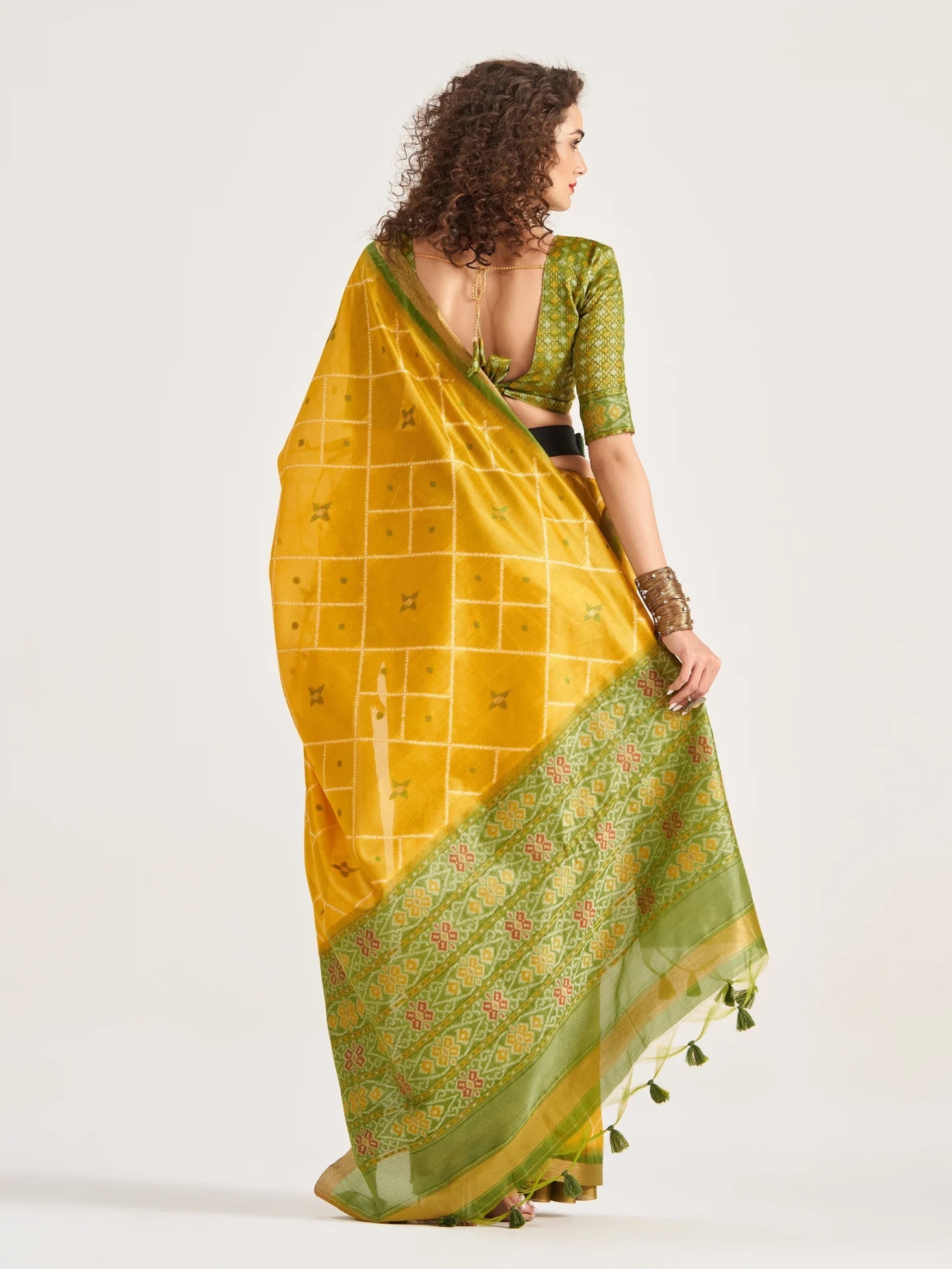 DEEP YELLOW HANDWOVEN BUTTERFLY ART SILK SAREE