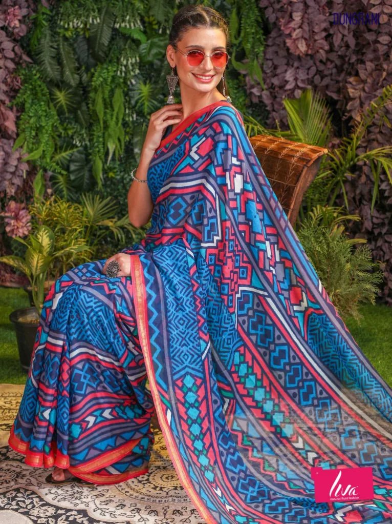 DENIM BLUE VISCOSE MUL LIVA DIGITAL PRINTED SAREE