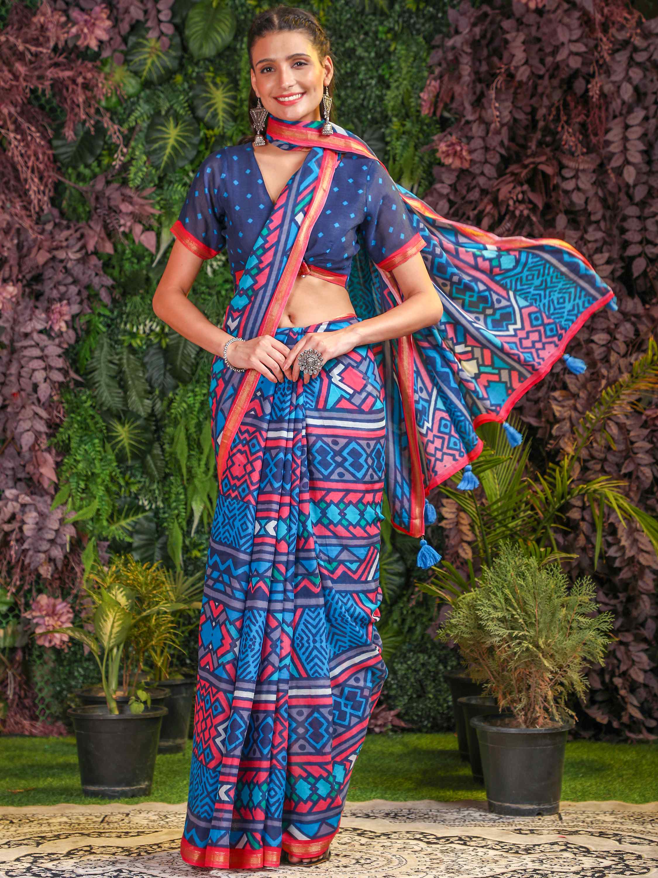 DENIM BLUE VISCOSE MUL LIVA DIGITAL PRINTED SAREE