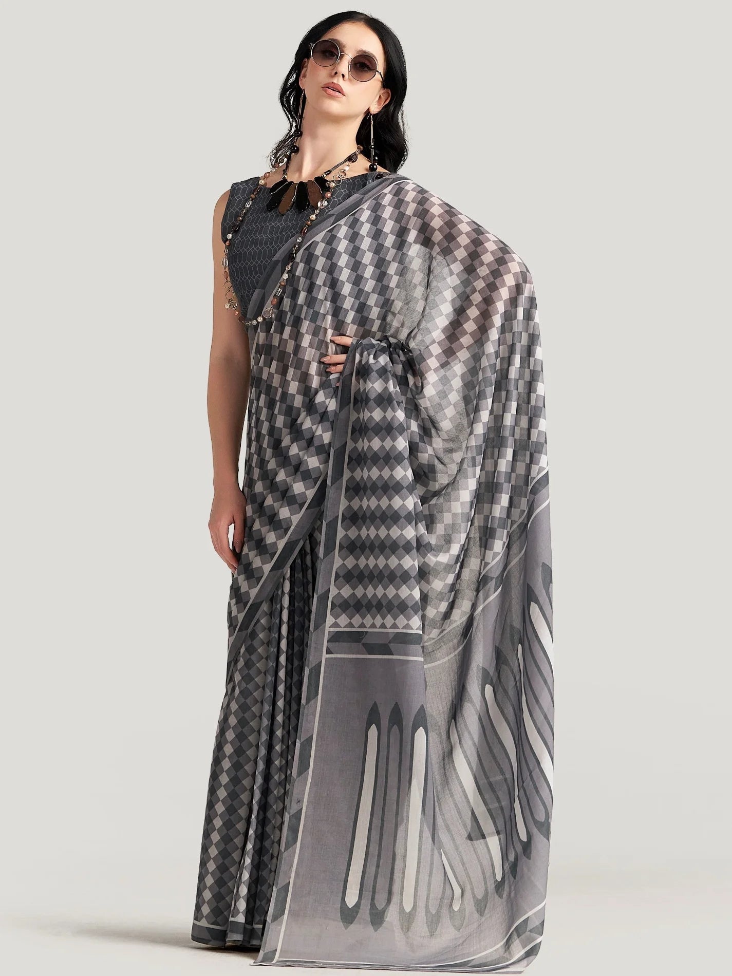 DIM GRAY VISCOSE MUL LIVA DIGITAL PRINTED SAREE