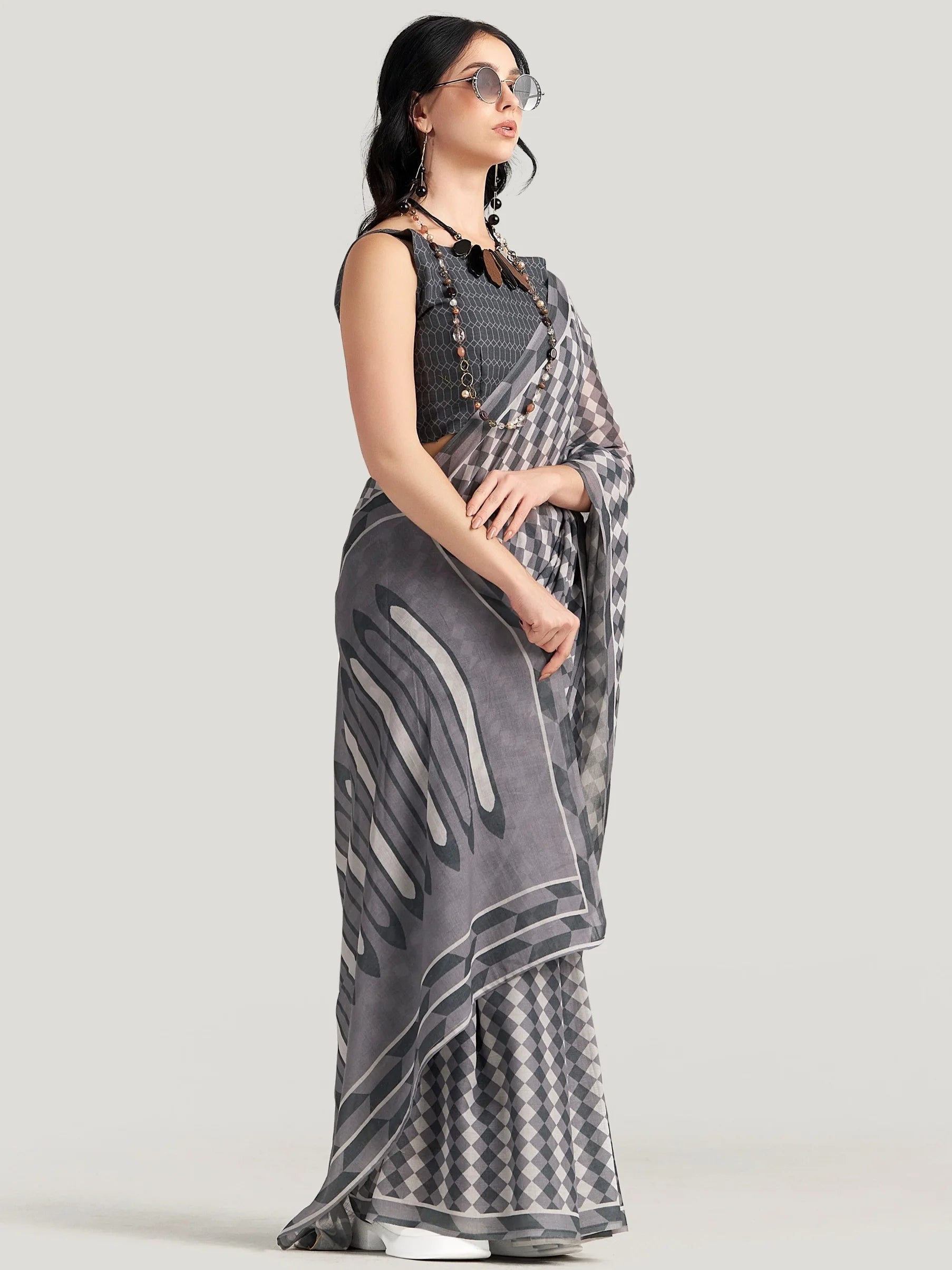 DIM GRAY VISCOSE MUL LIVA DIGITAL PRINTED SAREE