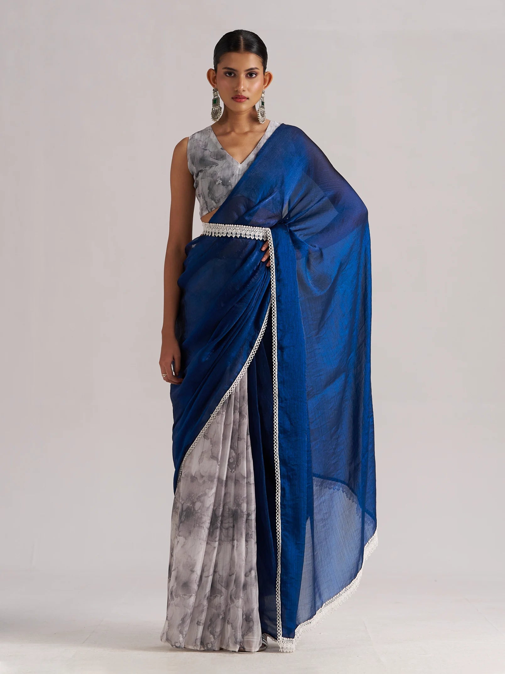ELECTIC BLUE SOFT ORGANZA READY-TO-WEAR SAREE