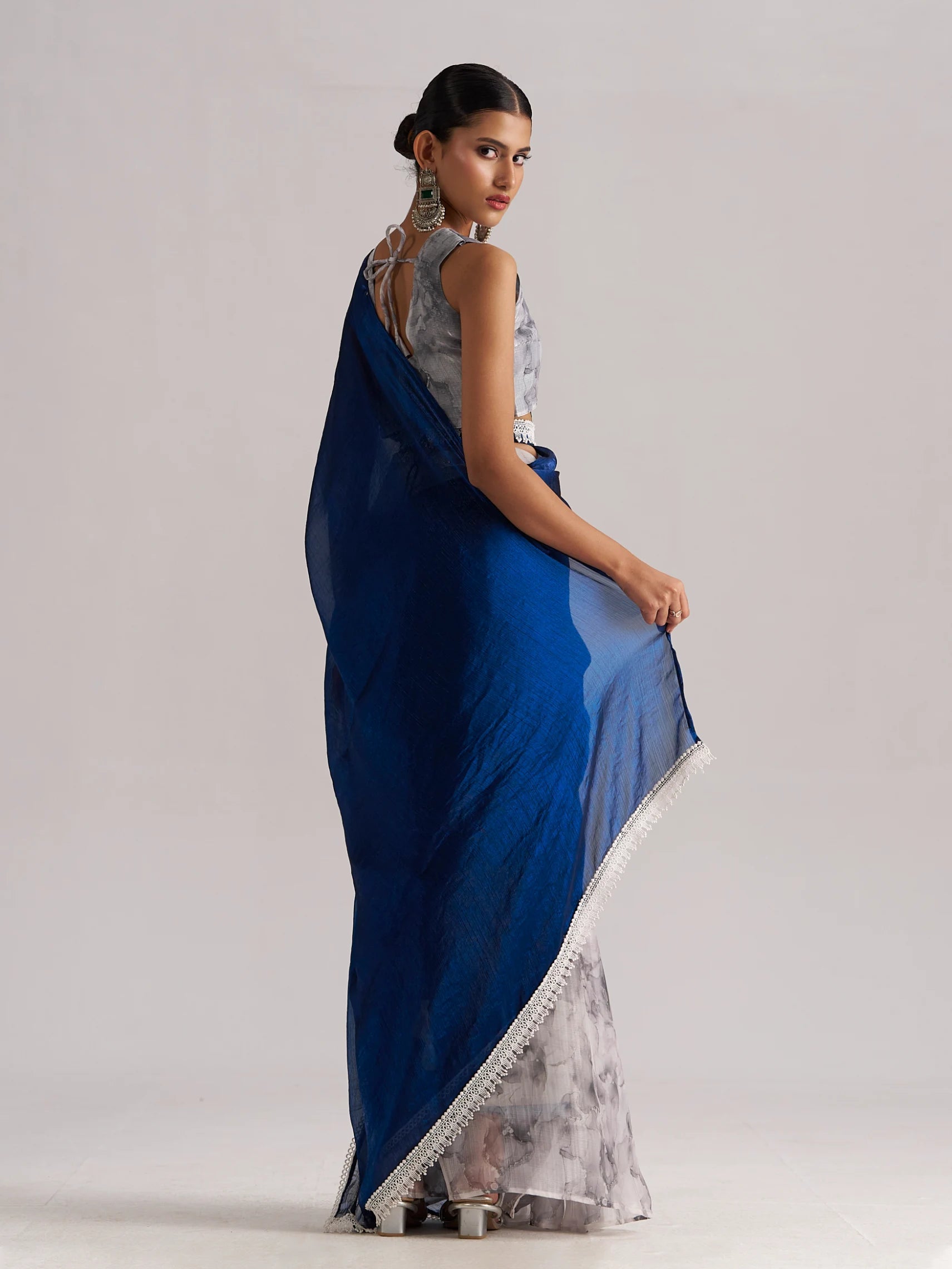 ELECTIC BLUE SOFT ORGANZA READY-TO-WEAR SAREE