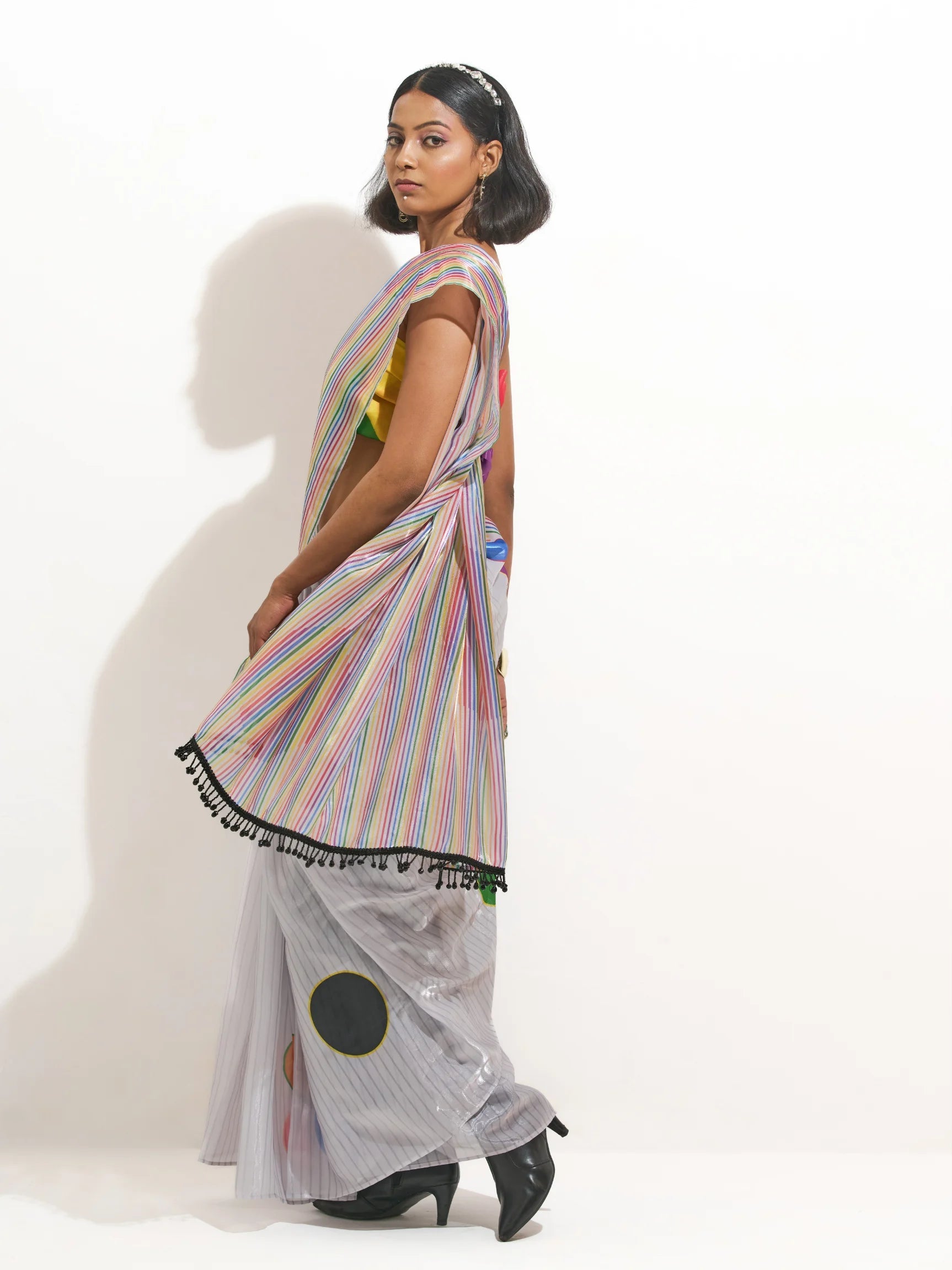 GRAY SATIN ODE TO PRIDE DIGITAL PRINTED SAREE