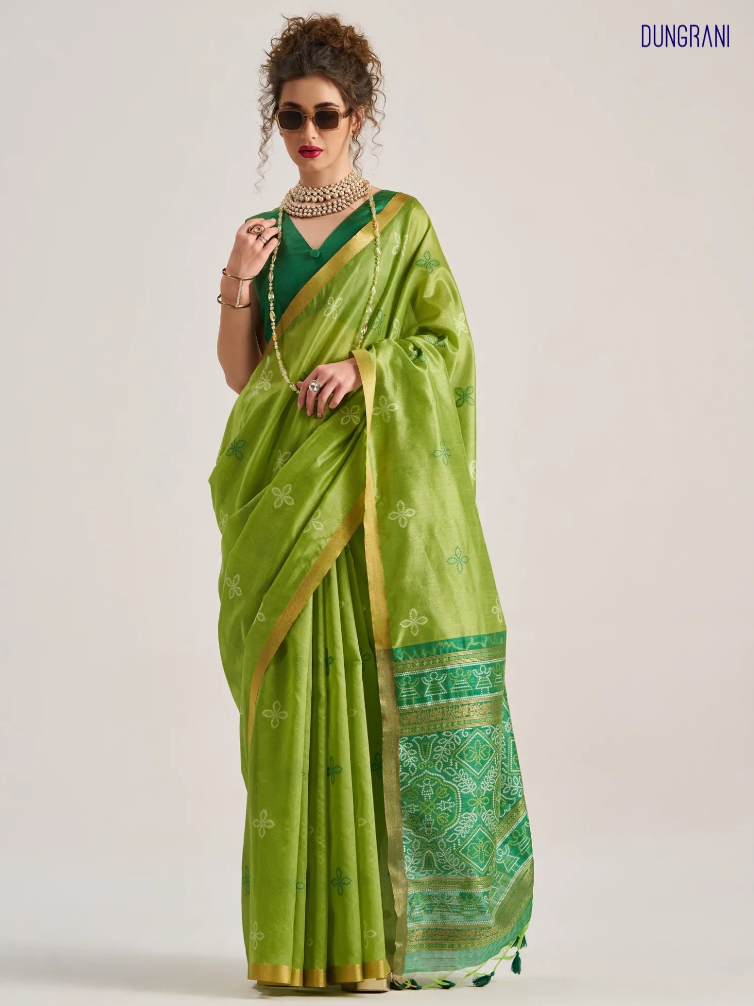 GREEN HANDWOVEN BANDHEJ ART SILK SAREE