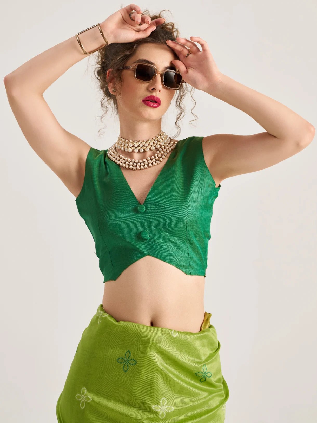 GREEN HANDWOVEN BANDHEJ ART SILK SAREE