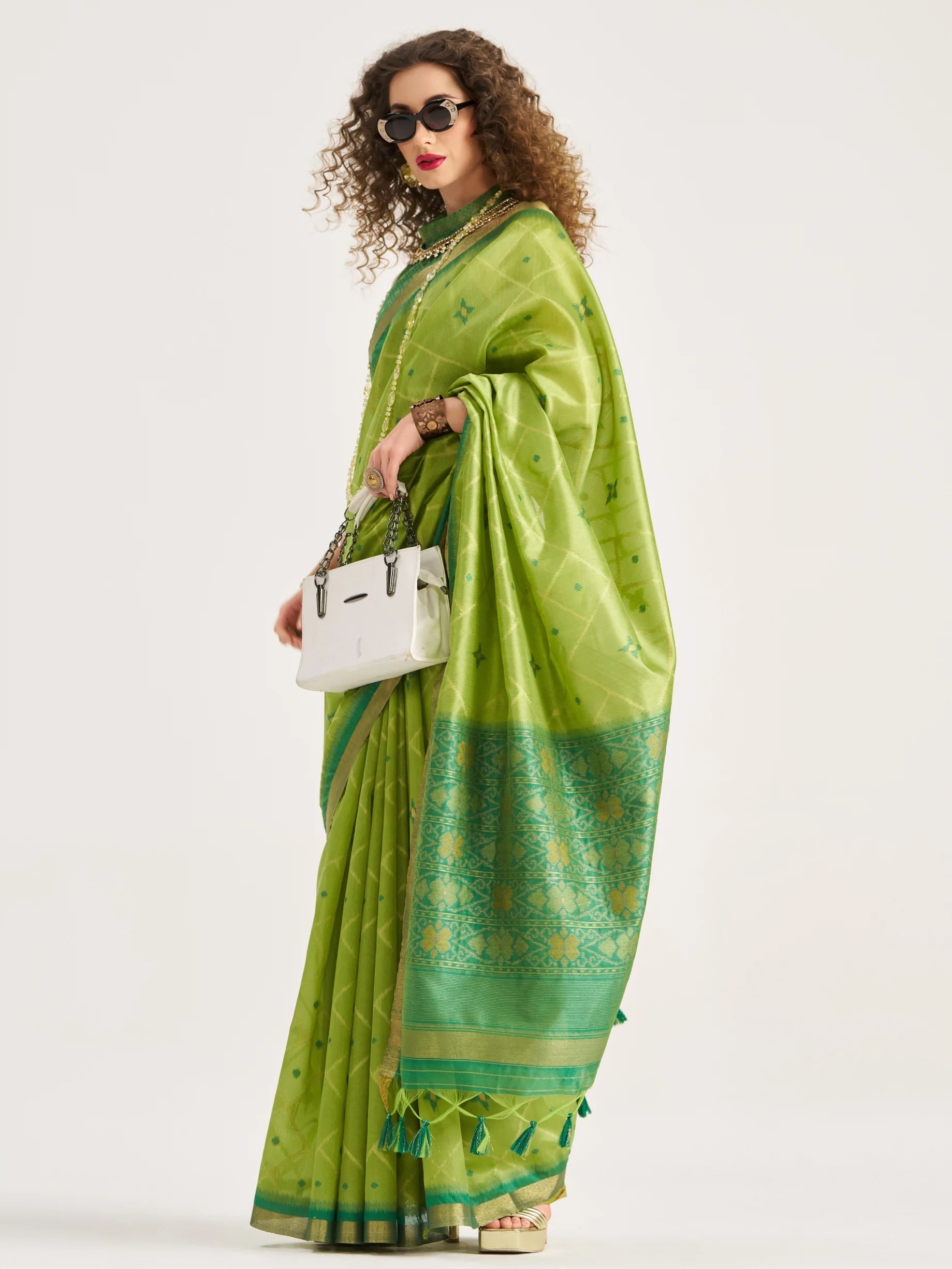 GREEN HANDWOVEN BUTTERFLY ART SILK SAREE