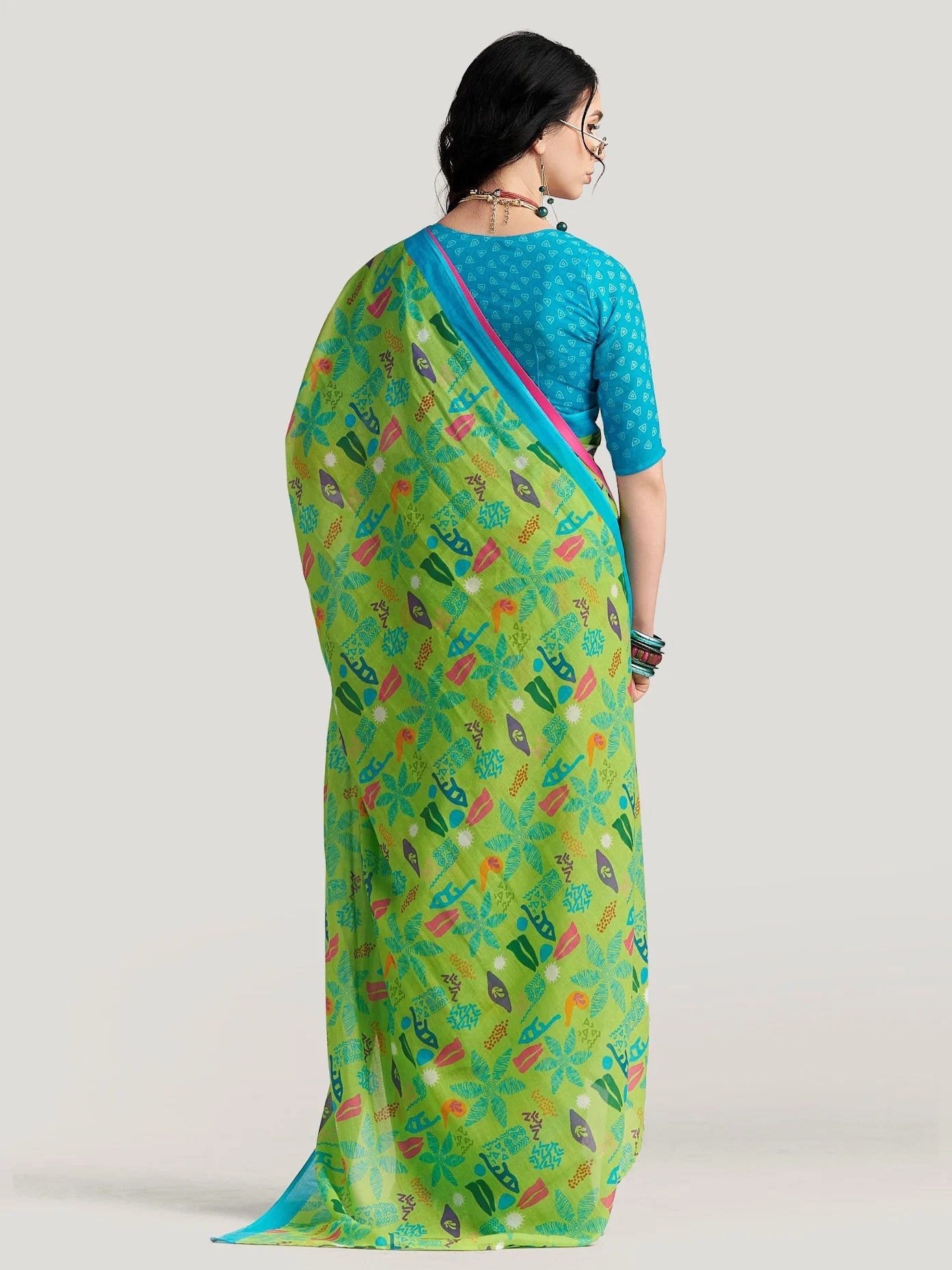 GREEN VISCOSE MUL LIVA DIGITAL PRINTED SAREE