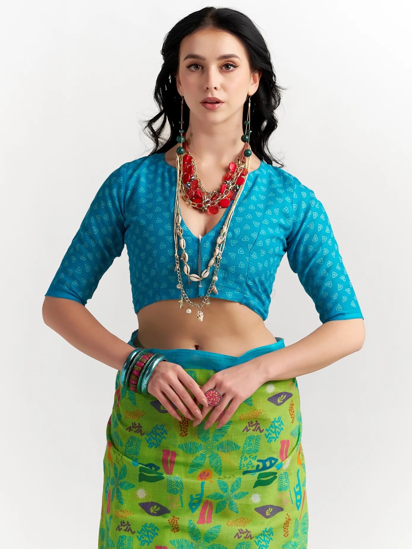 GREEN VISCOSE MUL LIVA DIGITAL PRINTED SAREE