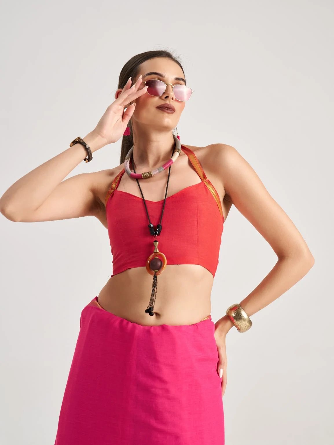 HOT PINK MULMUL COTTON LIVA SOLID SAREE