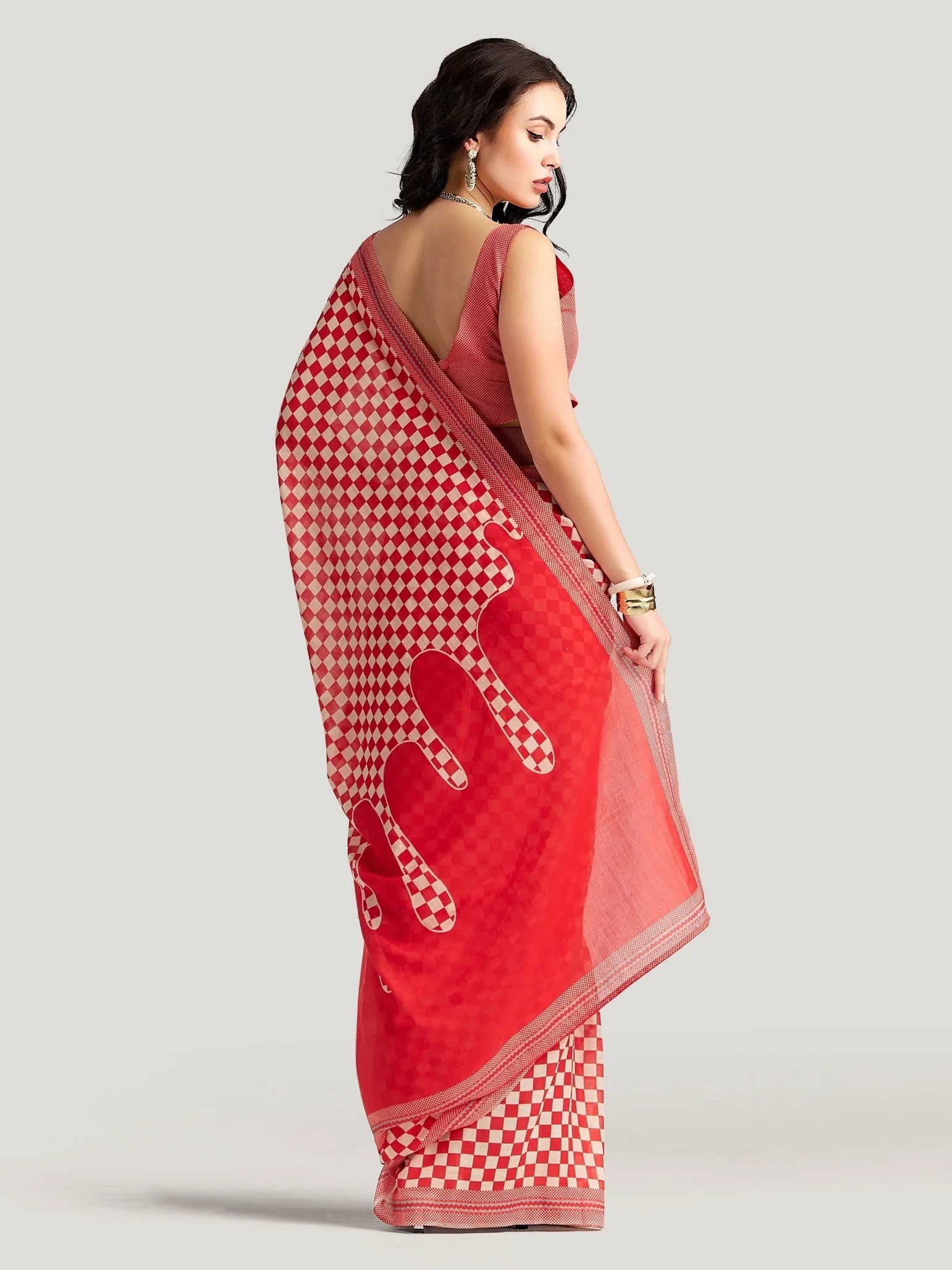IMPERIAL RED MULMUL COTTON LIVA DIGITAL PRINTED SAREE