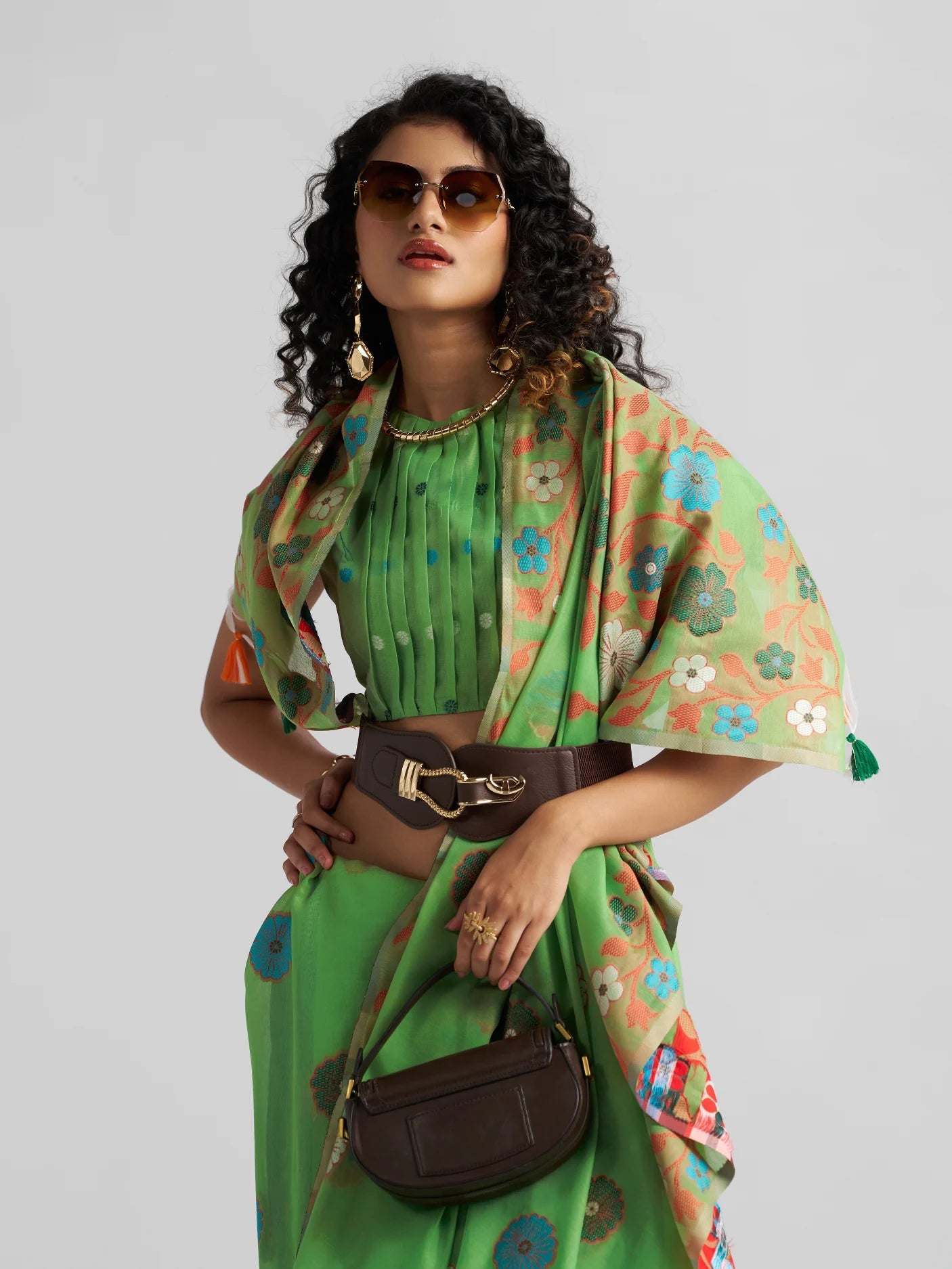 LAWN GREEN COTTON SILK GARDENIA SAREE