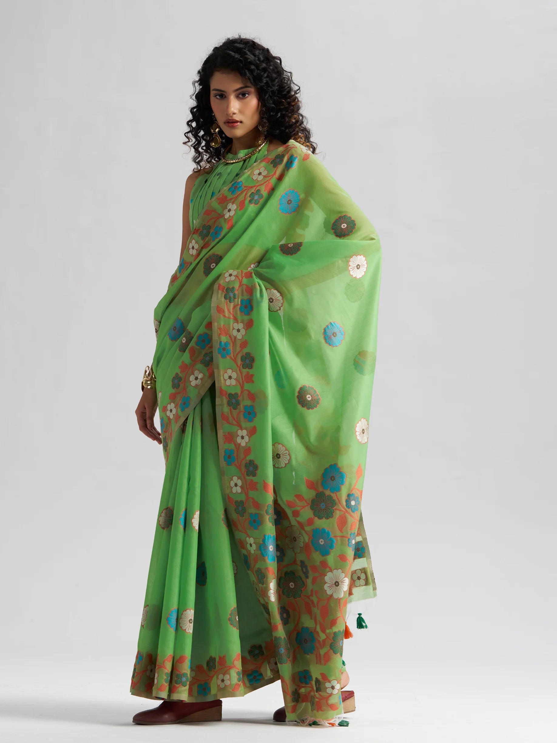 LAWN GREEN COTTON SILK GARDENIA SAREE