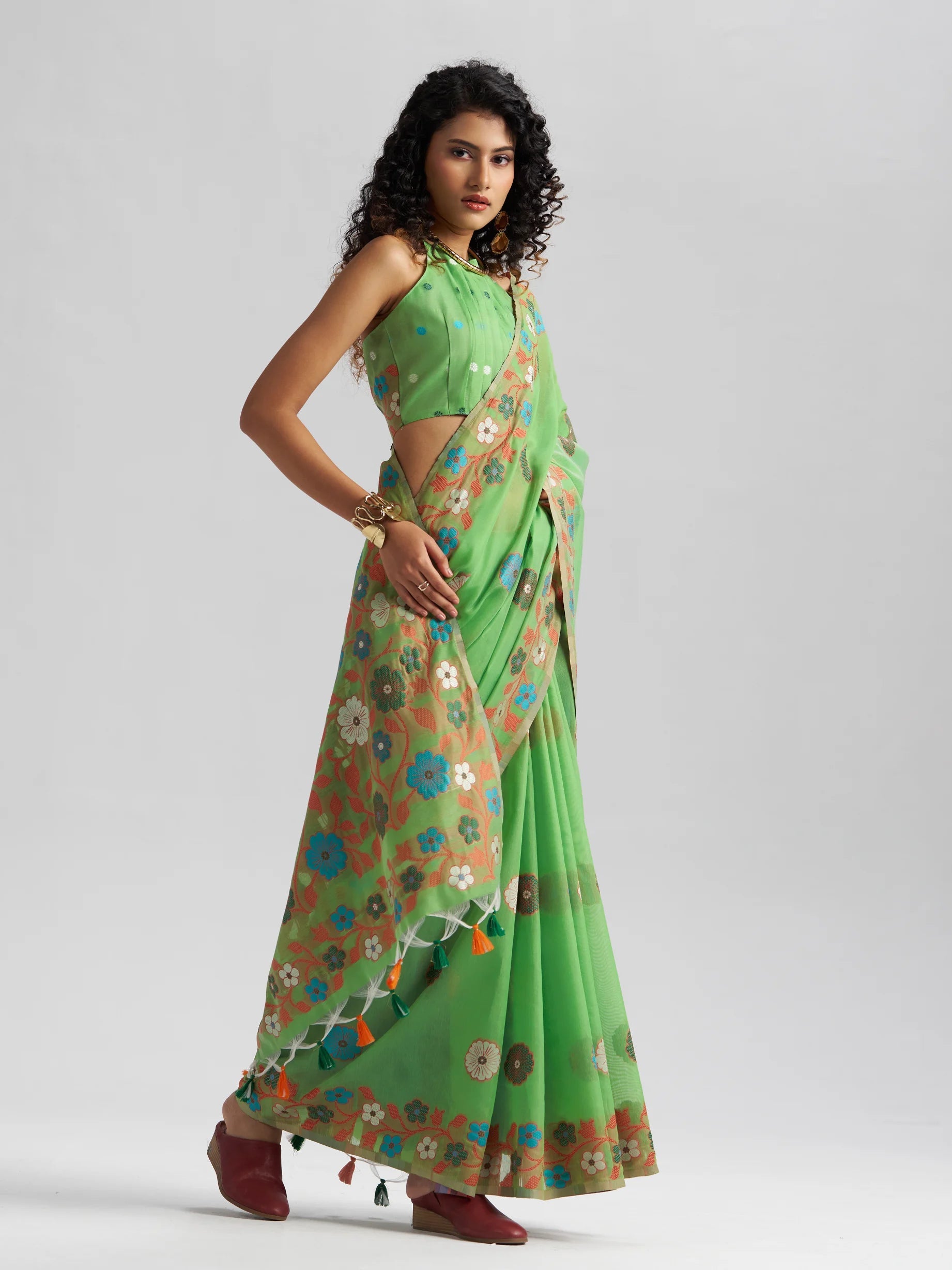 LAWN GREEN COTTON SILK GARDENIA SAREE