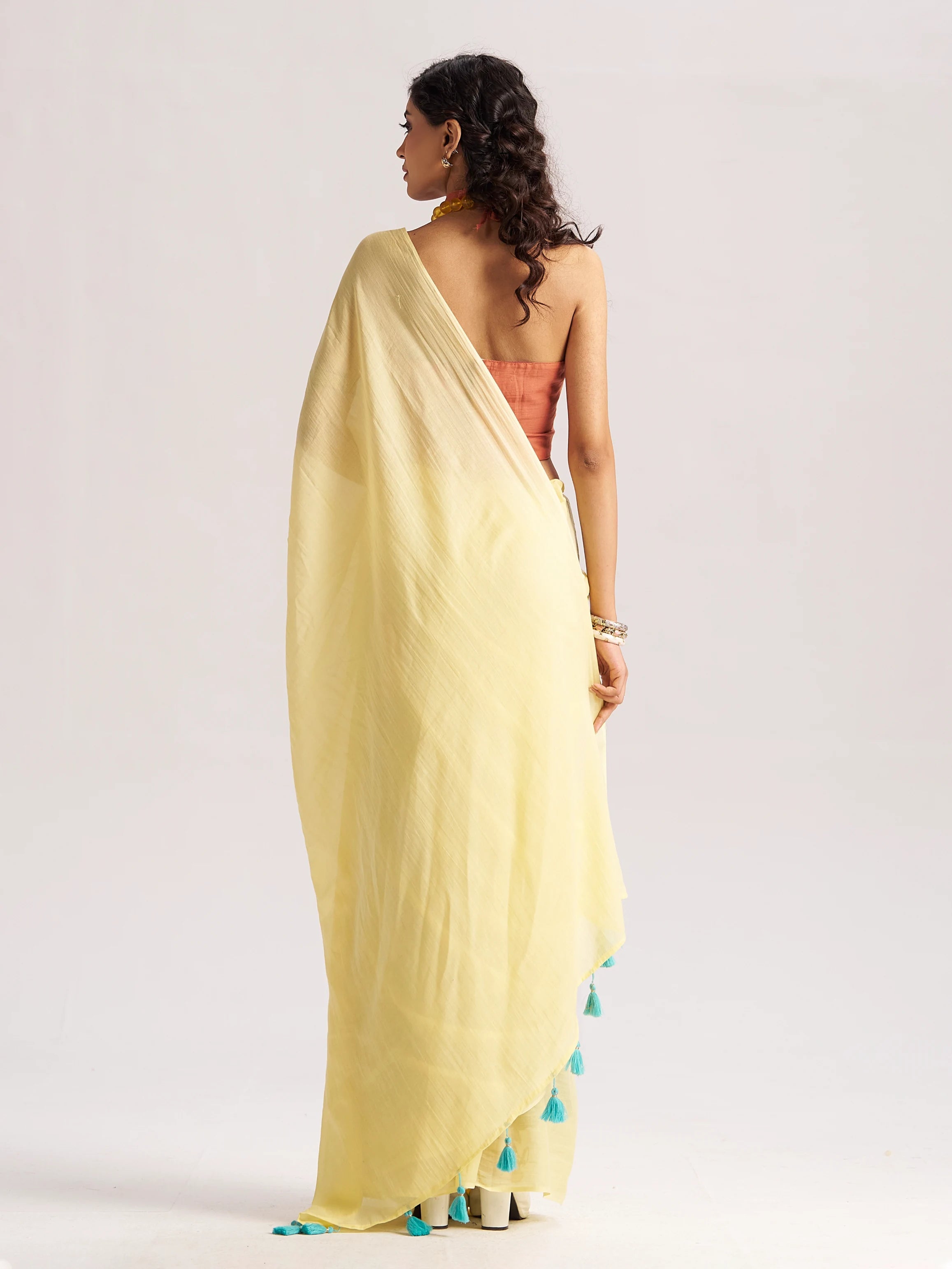 LEMON YELLOW VISCOSE MUL LIVA SOLID SAREE