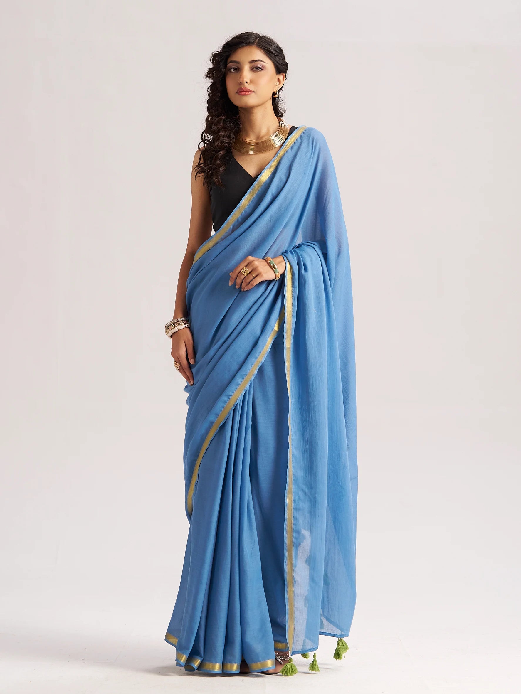 LIGHT BLUE VISCOSE MUL LIVA SOLID SAREE
