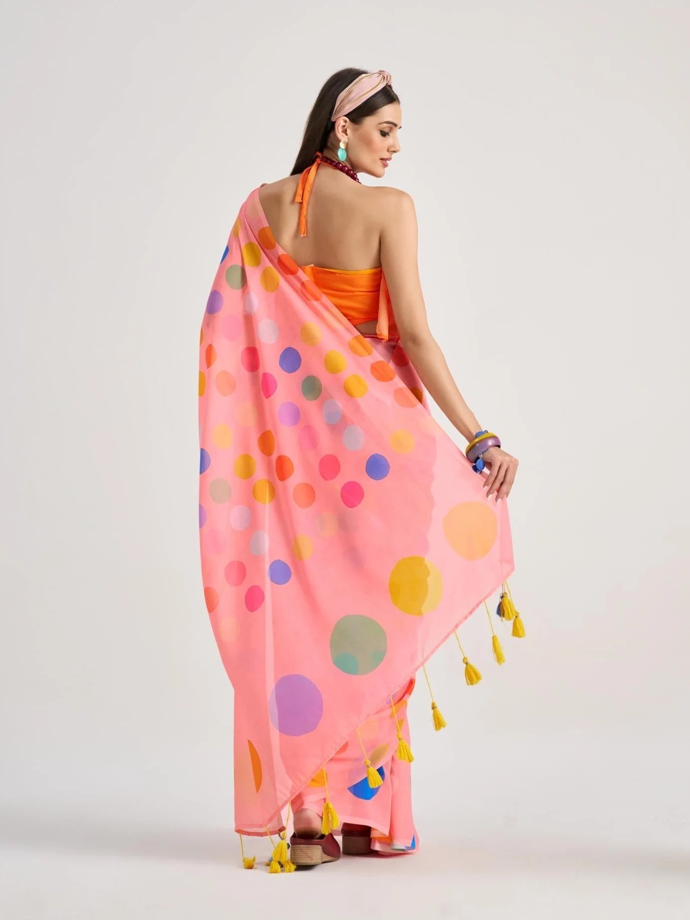 LIGHT PINK GEORGETTE POLKA POPS DIGITAL PRINTED SAREE