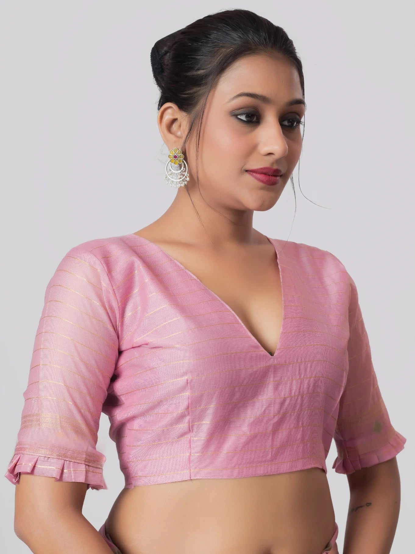 LIGHT PINK LEAF MOTIF COTTON SILK JAAL SAREE