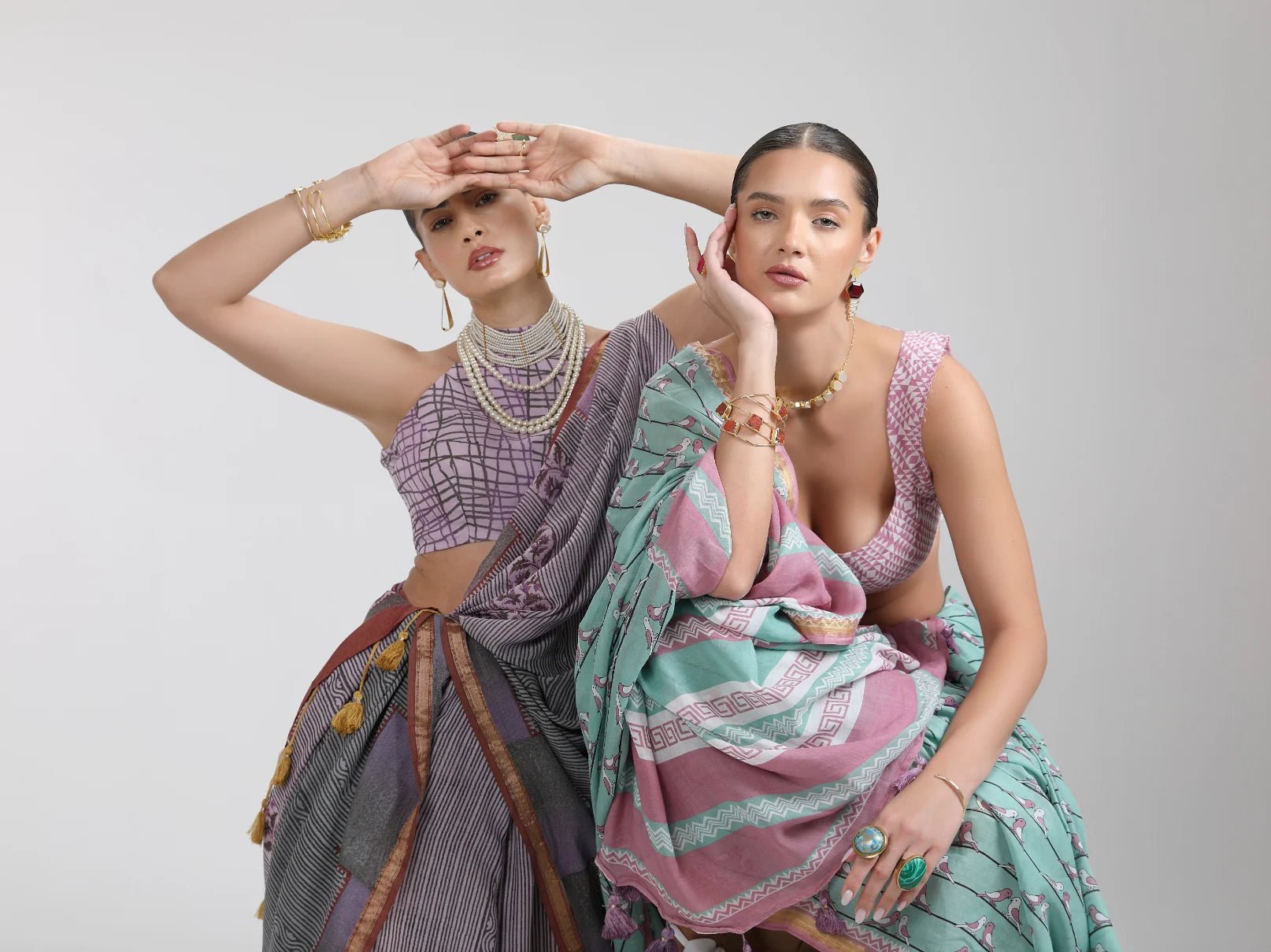 LILAC & RAMA GREEN MODAL MUL CONTEMPORARY PRINTED LIVA SAREE