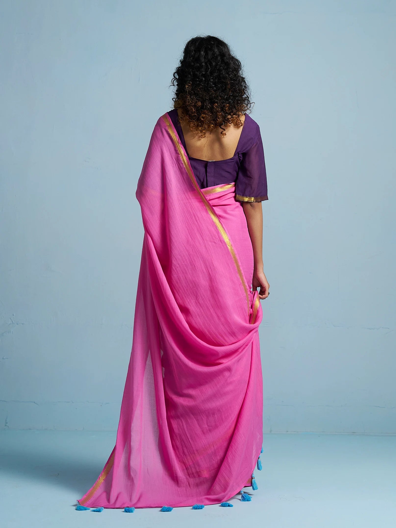 MAGENTA PINK MULMUL COTTON LIVA SOLID SAREE