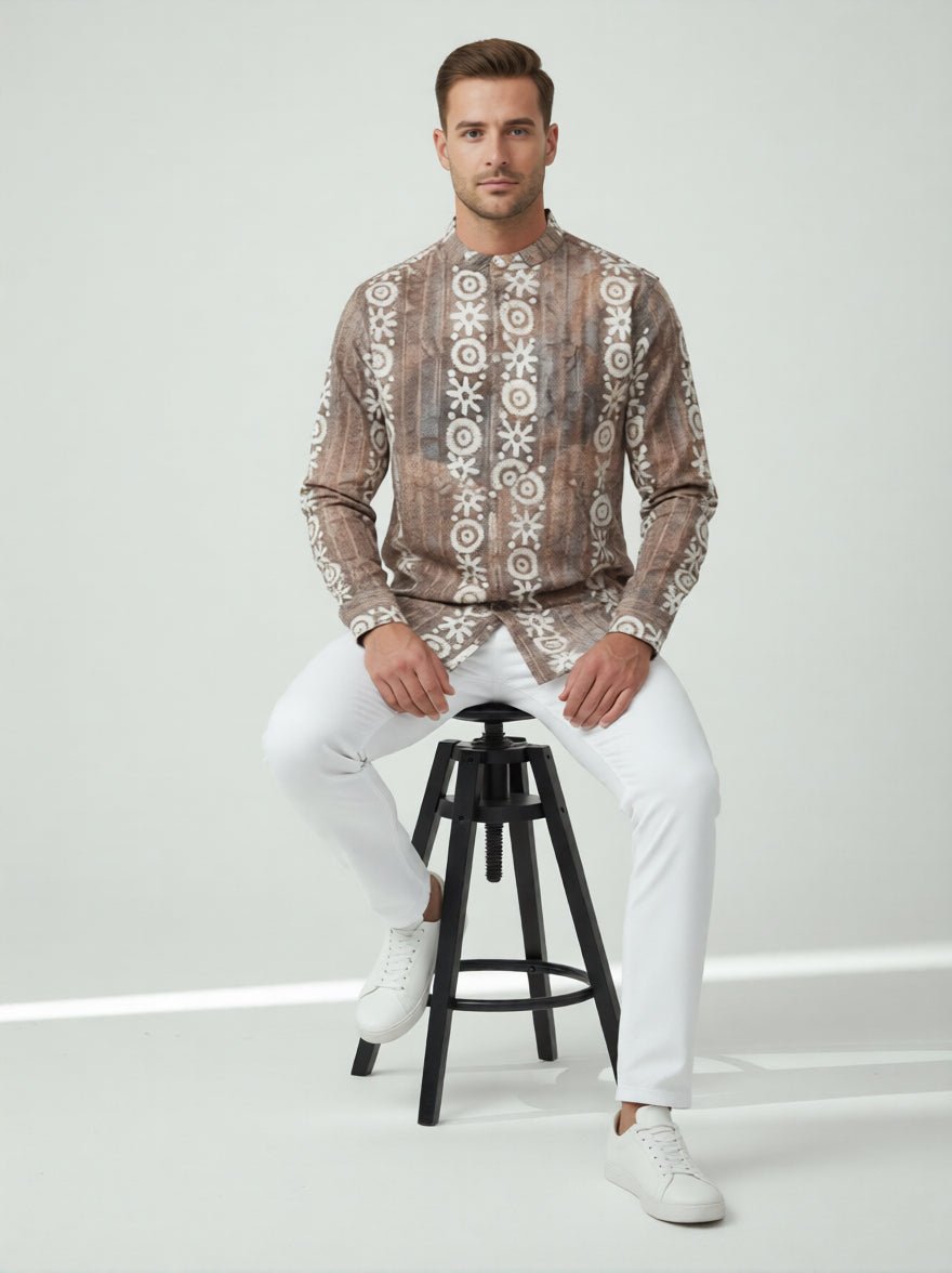 C.C NR GOLD BATIK PRINTED MEHNDI MENS SHIRT