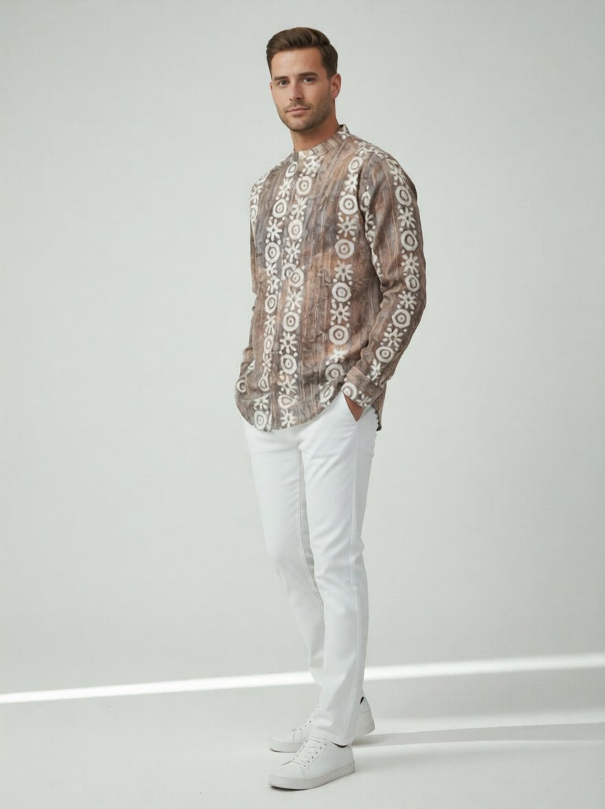 C.C NR GOLD BATIK PRINTED MEHNDI MENS SHIRT