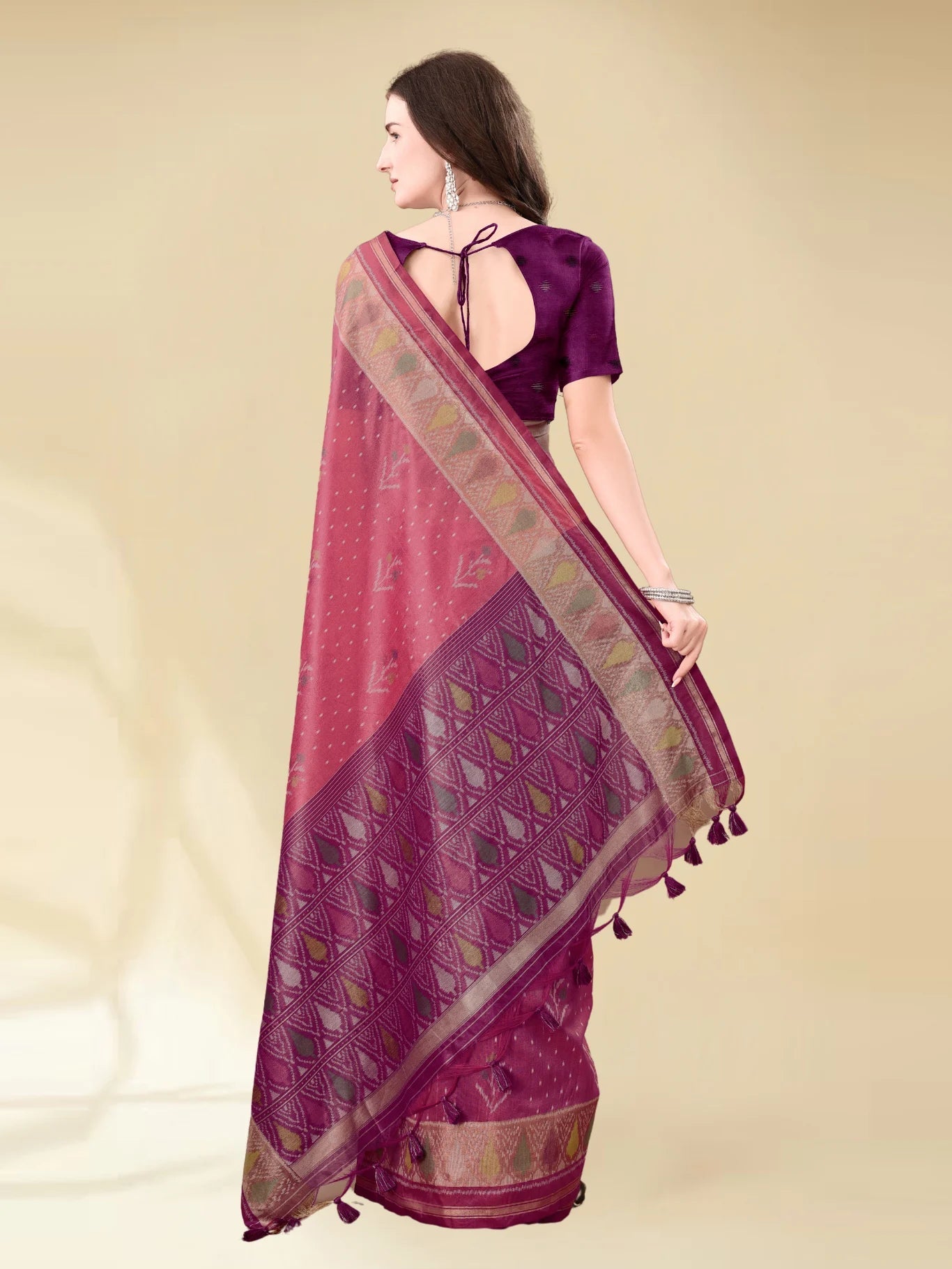 MAROON & PURPLE HANDWOVEN LEAF ART SILK SAREE