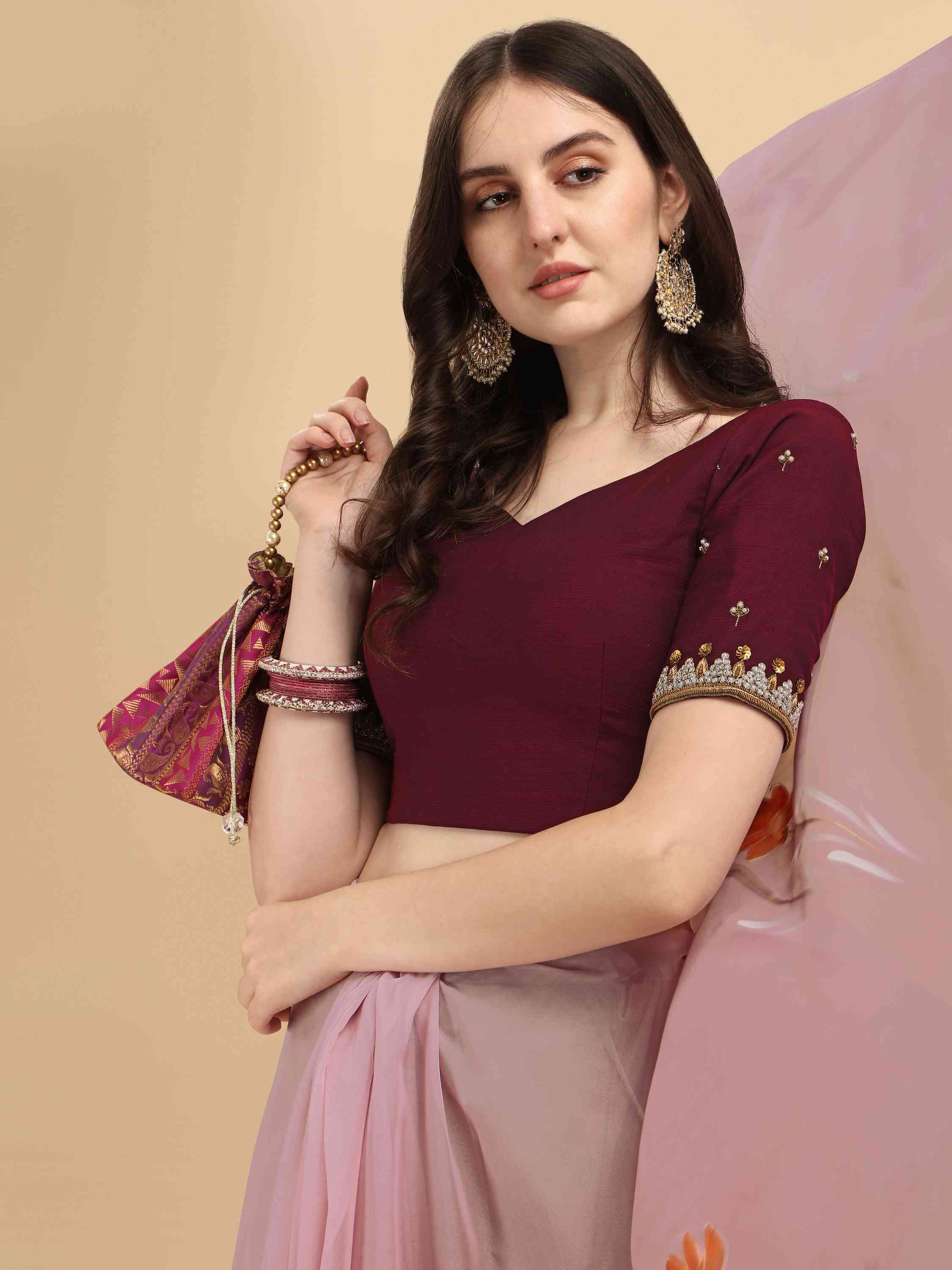 MAUVE PINK HAND PAINTED ORGANZA SILK SAREE