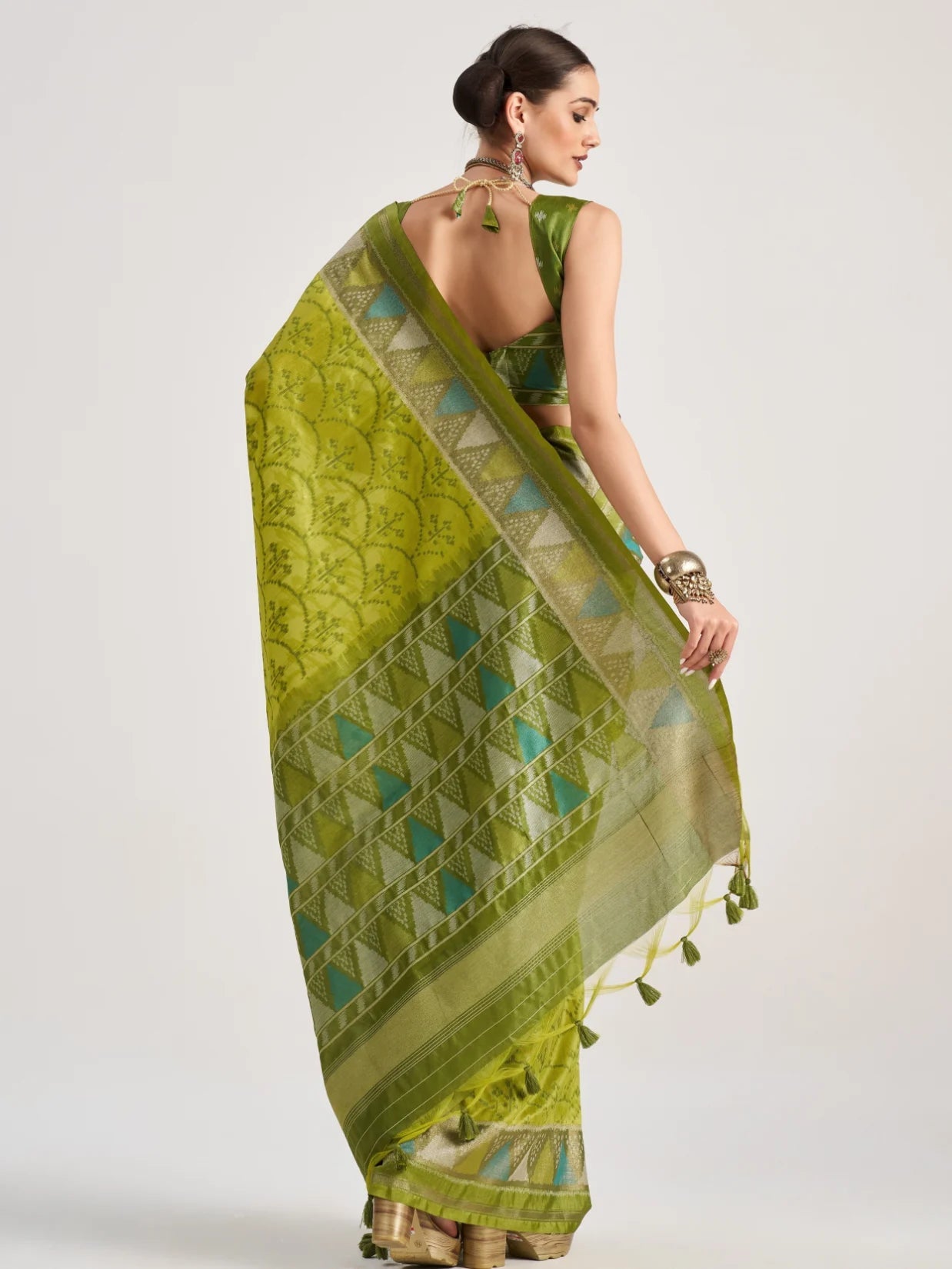 MEHNDI GREEN TRIANGLE ART SILK SAREE