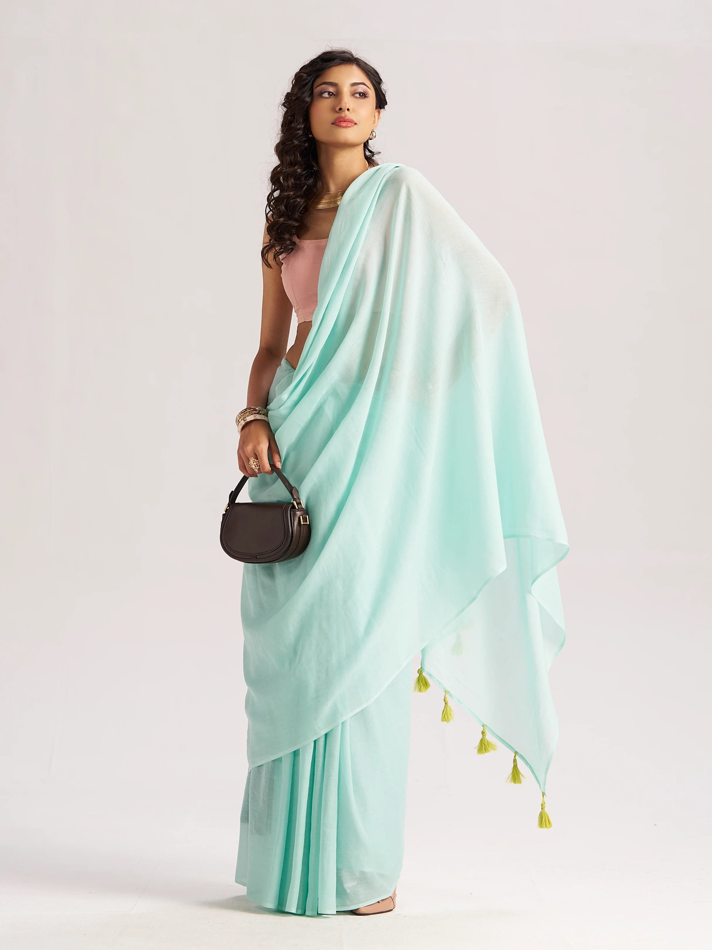 MINT GREEN VISCOSE MUL LIVA SOLID SAREE