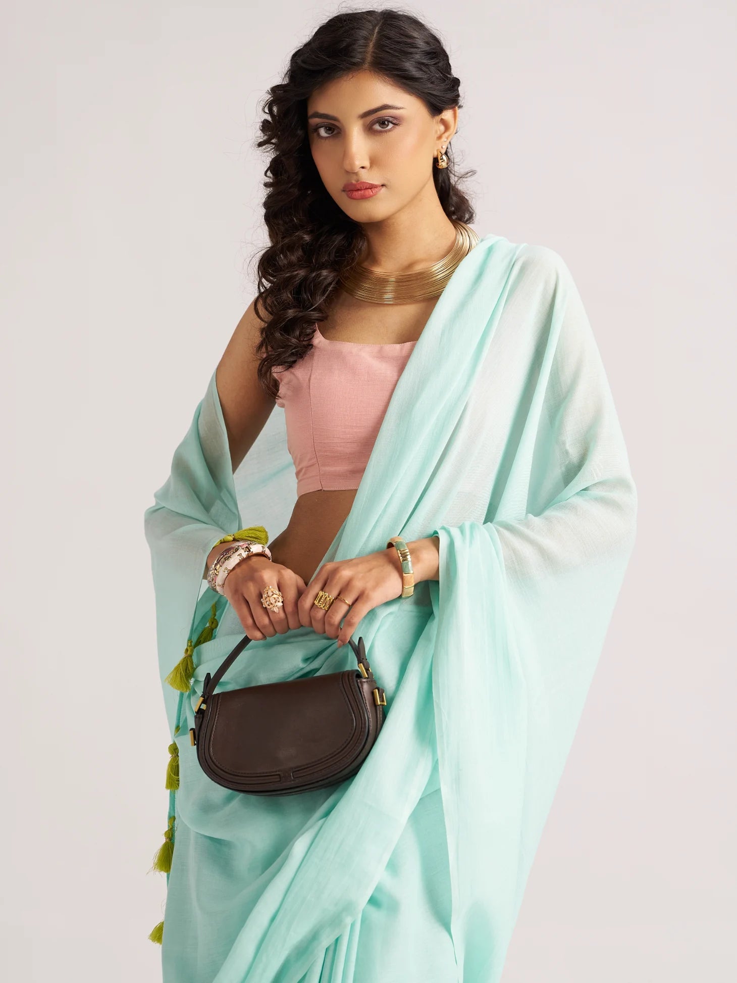 MINT GREEN VISCOSE MUL LIVA SOLID SAREE