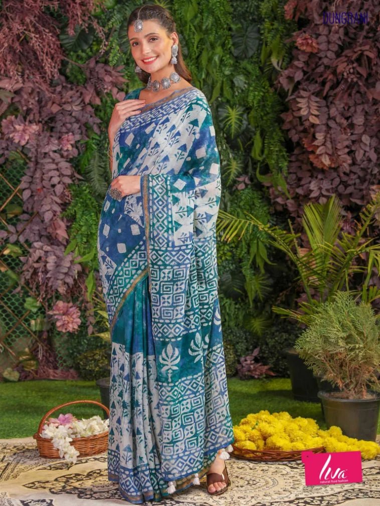 MIX BLUE VISCOSE MUL BATIK PRINTED SAREE