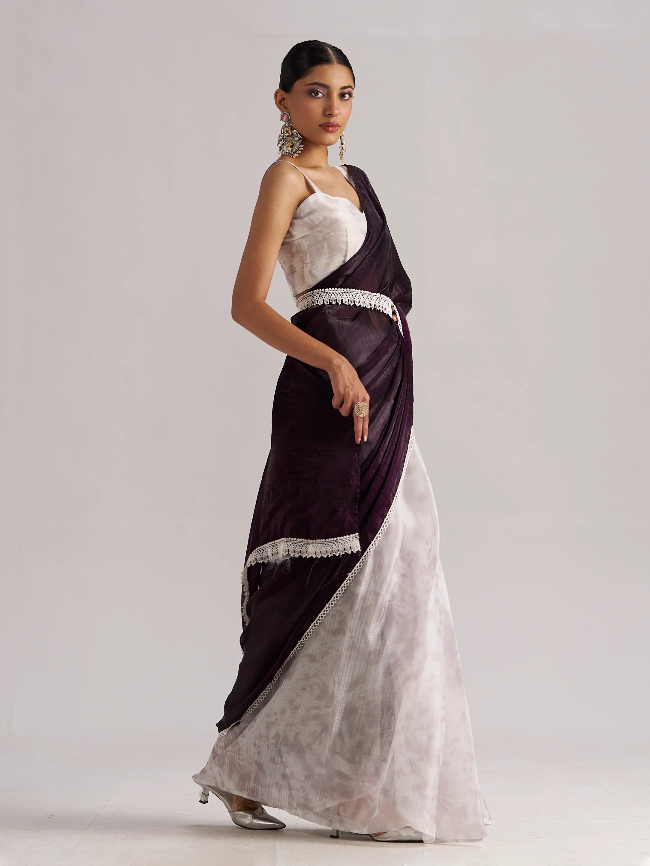 MOONLIGHT WINE SOFT ORGANZA READY-TO-WEAR SAREE