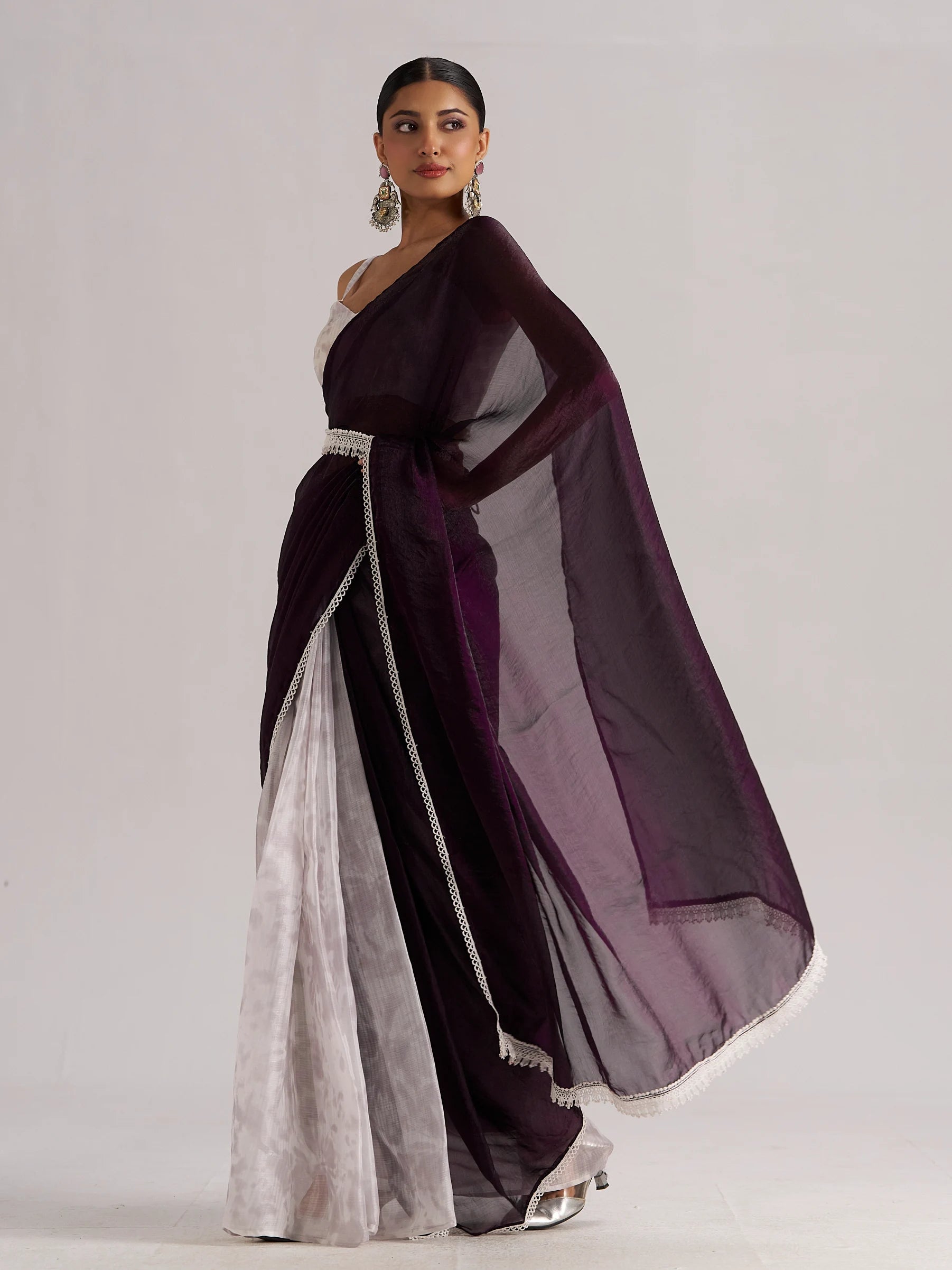 MOONLIGHT WINE SOFT ORGANZA READY-TO-WEAR SAREE