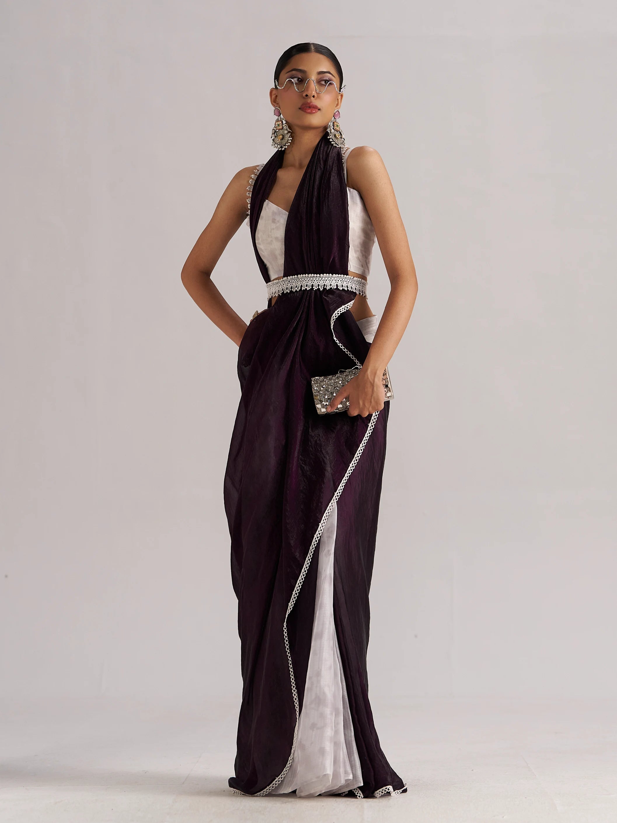 MOONLIGHT WINE SOFT ORGANZA READY-TO-WEAR SAREE